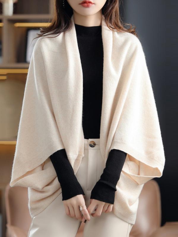 Urban Wool Loose Solid Color Batwing Sleeves Cape Cardigan Tops Product Image