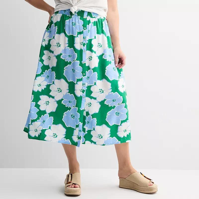 Plus Size Sonoma Goods For Life Button-Front Midi Skirt, Womens Product Image