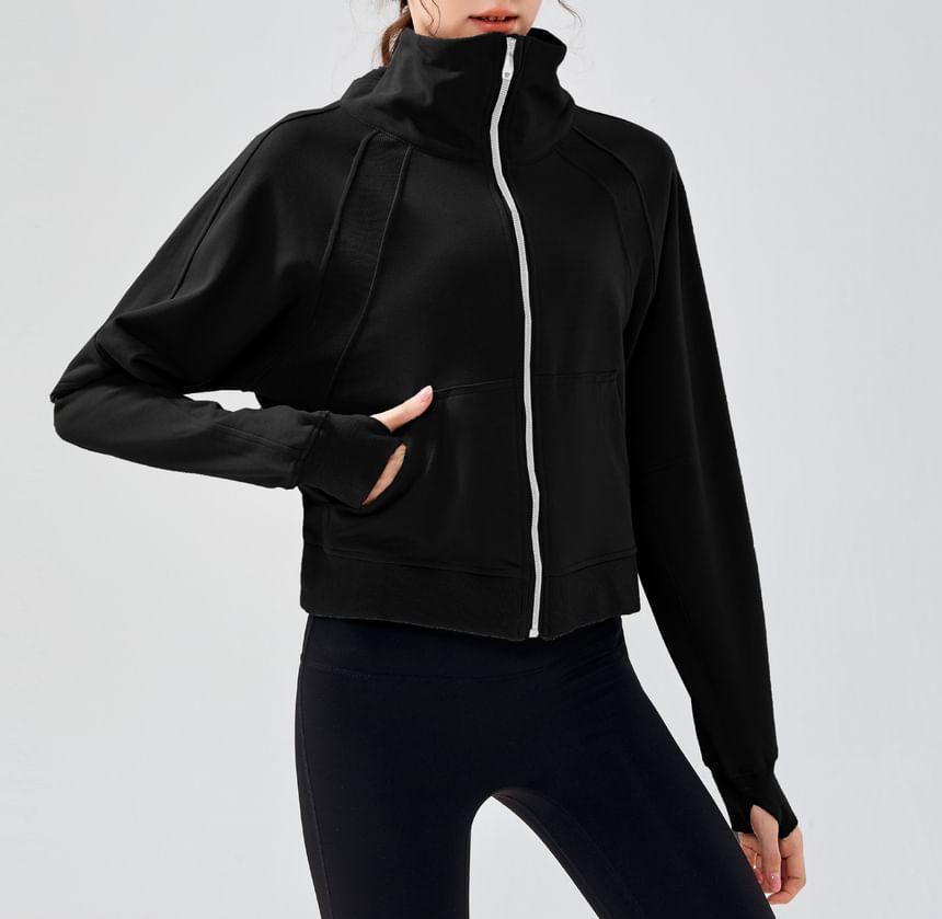 High Neck Plain Zip-Up Sports Jacket Product Image