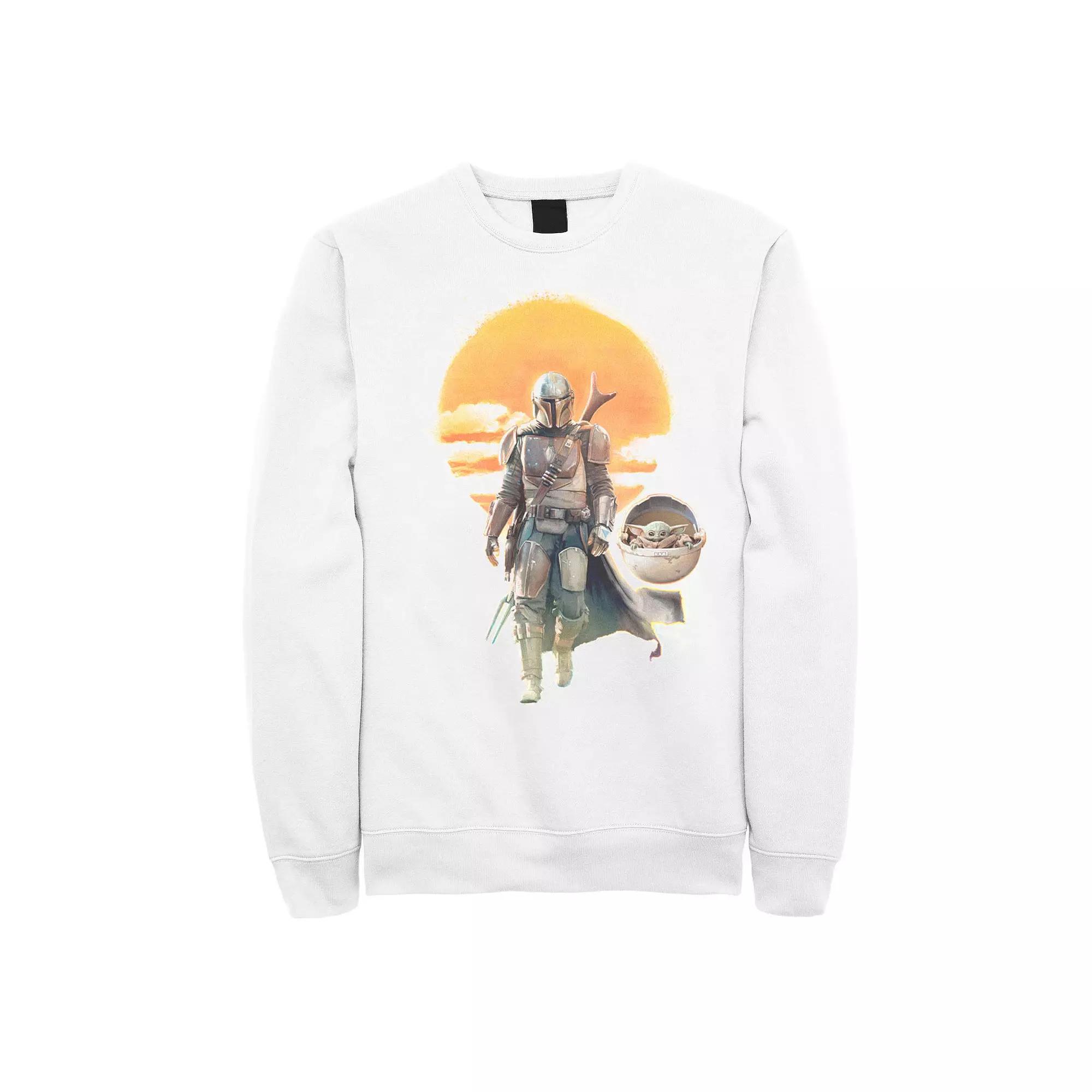 Men's Star Wars The Mandalorian The Child Aka Baby Yoda Sunset Walk Portrait Sweatshirt, Size: Small, White Product Image