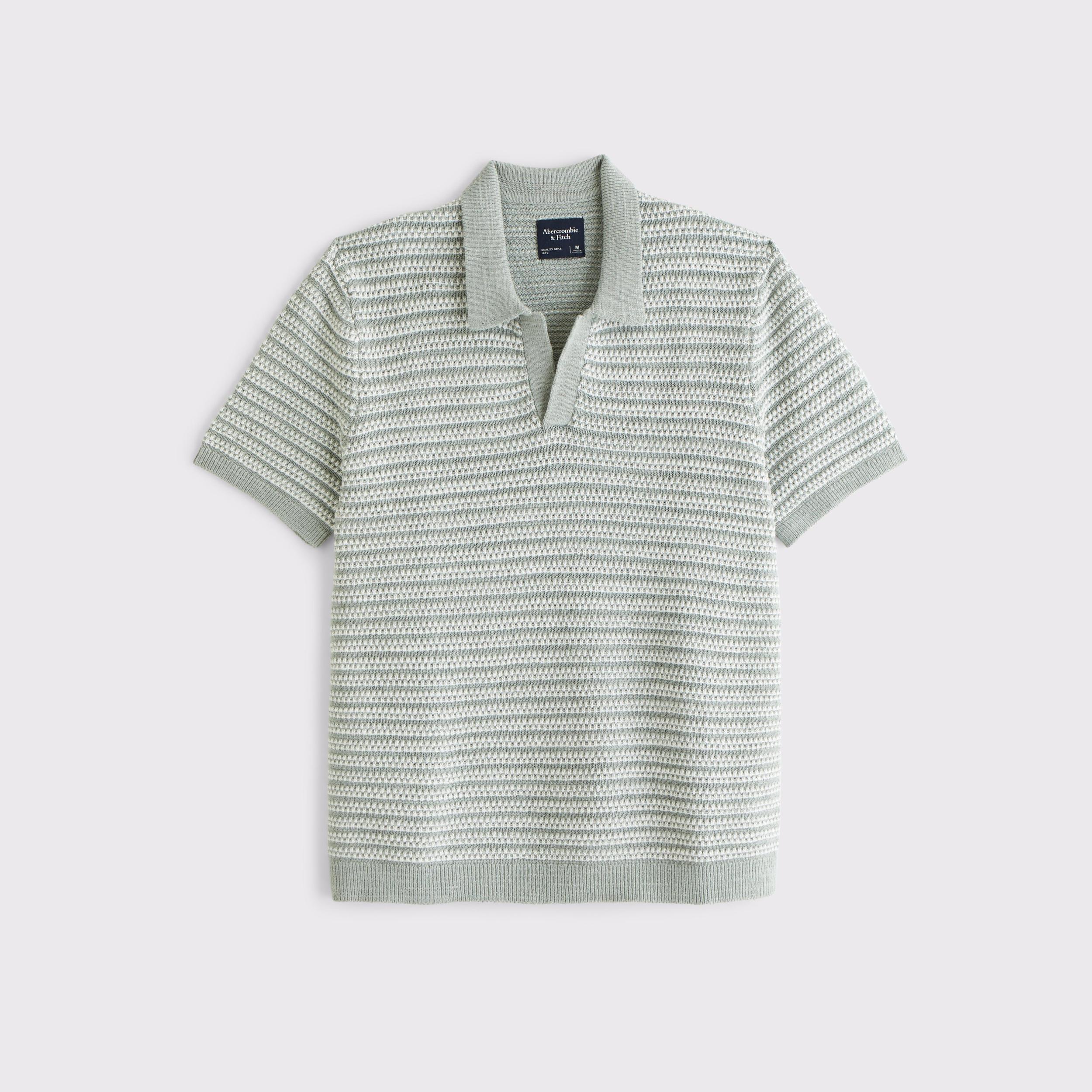 Textural Striped Johnny Collar Sweater Polo Product Image