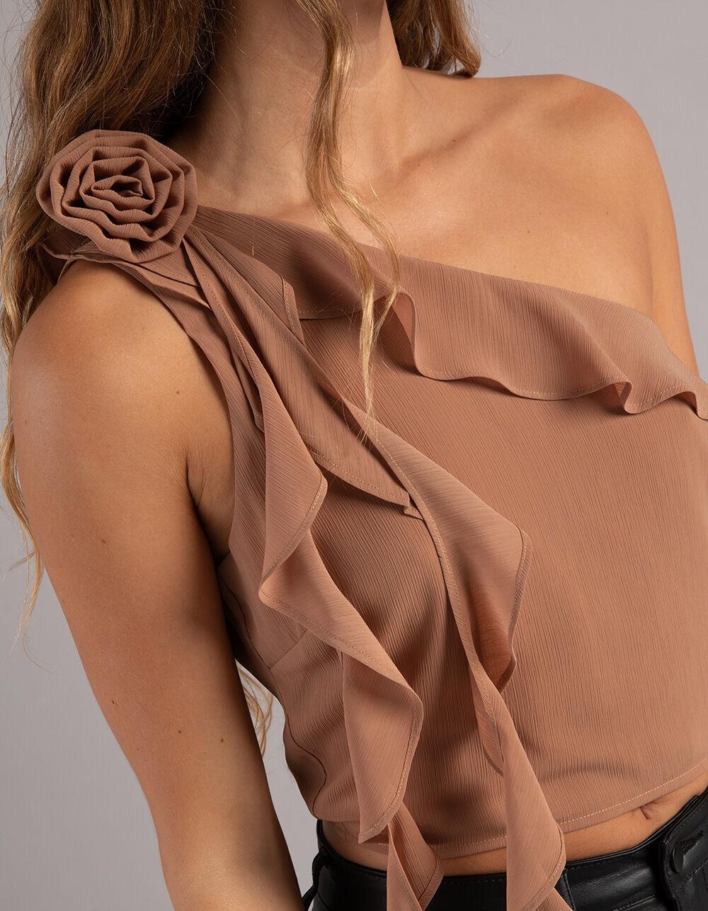 WEST OF MELROSE One Shoulder Rosette Top Product Image