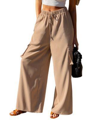 Cupshe Womens Tan Elastic Waist Wide Leg Beach Pants - Beige Product Image