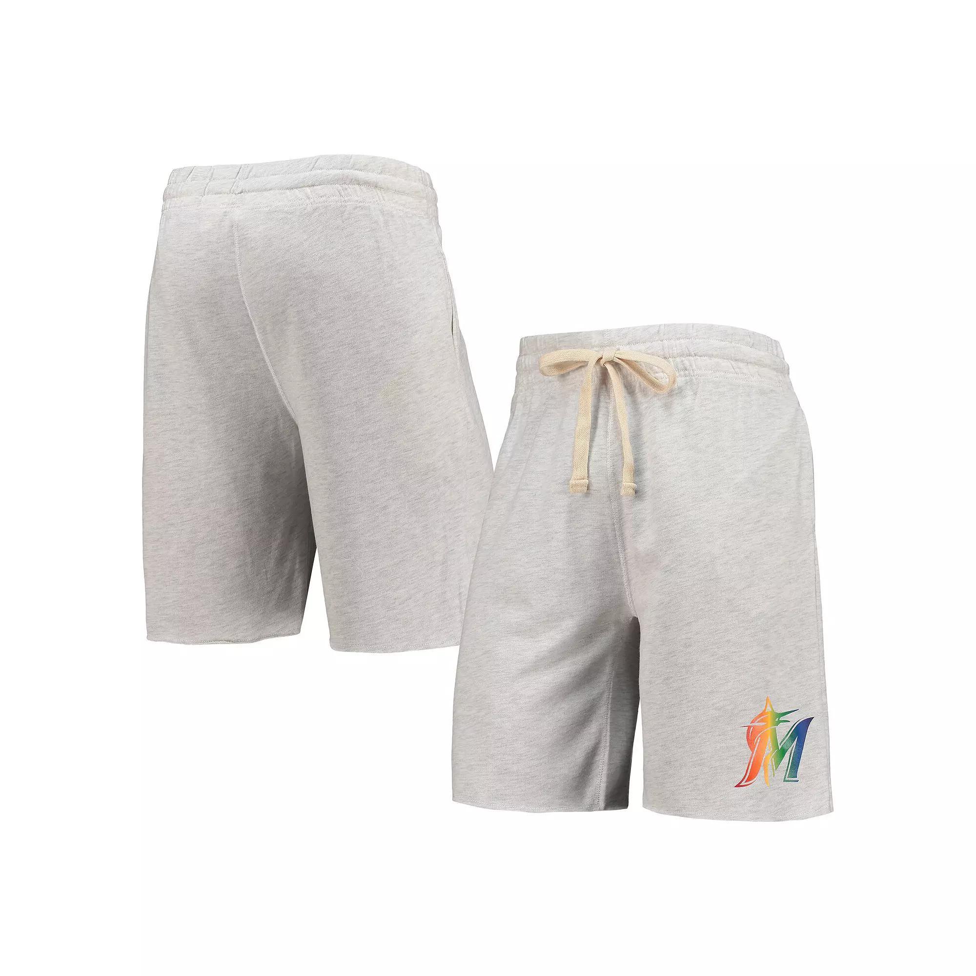 Men's Concepts Sport Oatmeal Miami Marlins Mainstream Logo Terry Tri-Blend Shorts, Size: 3XL, Team Product Image