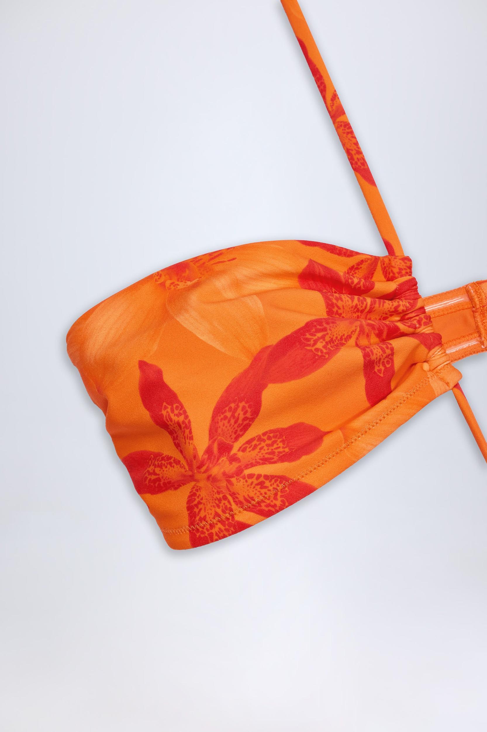 Cut-Out Halterneck Swimsuit in Orange Orchid Print Product Image