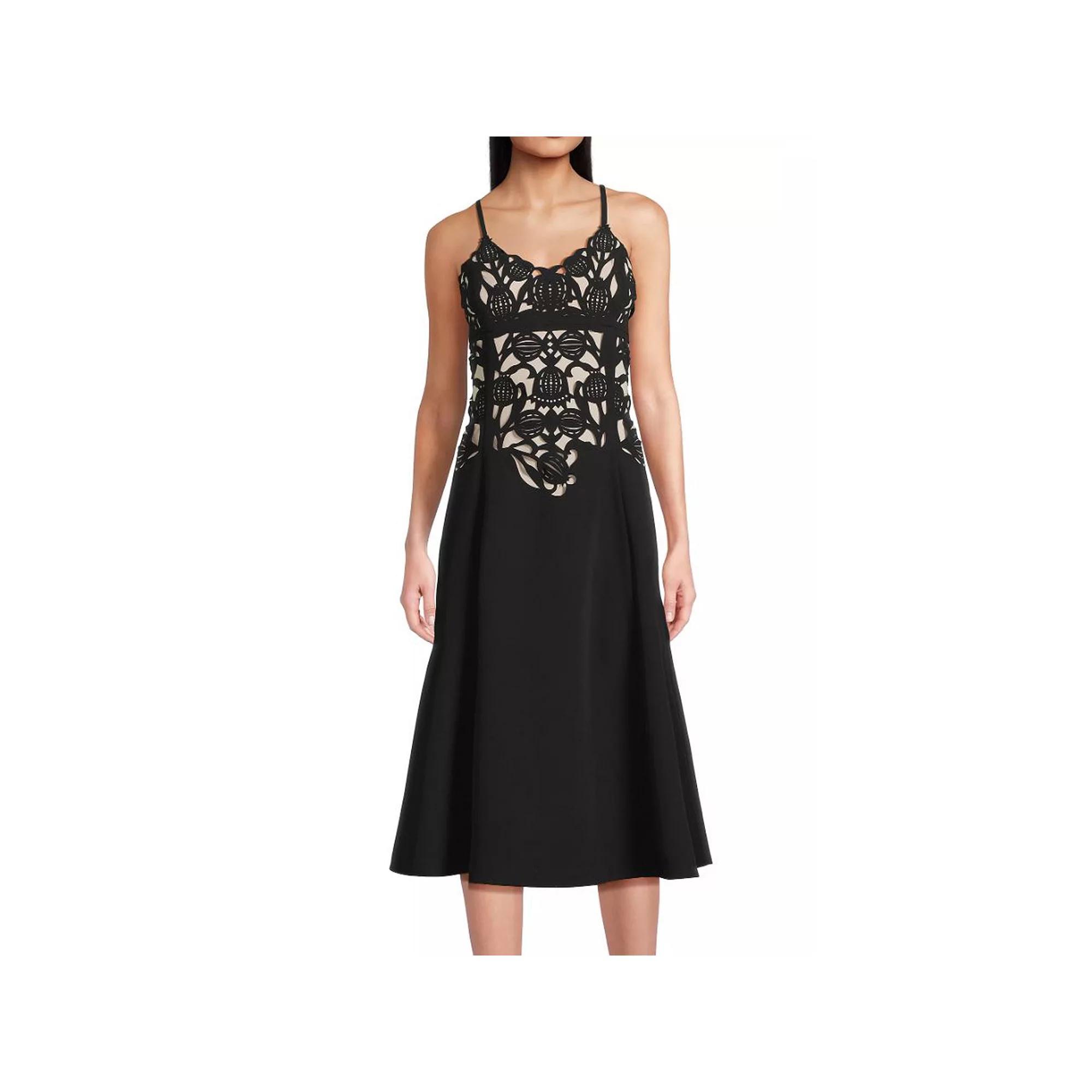 Women's Focus By Shani Fit & Flare Sleeveless Laser Cut Midi Dress, Size: 12, Black Product Image