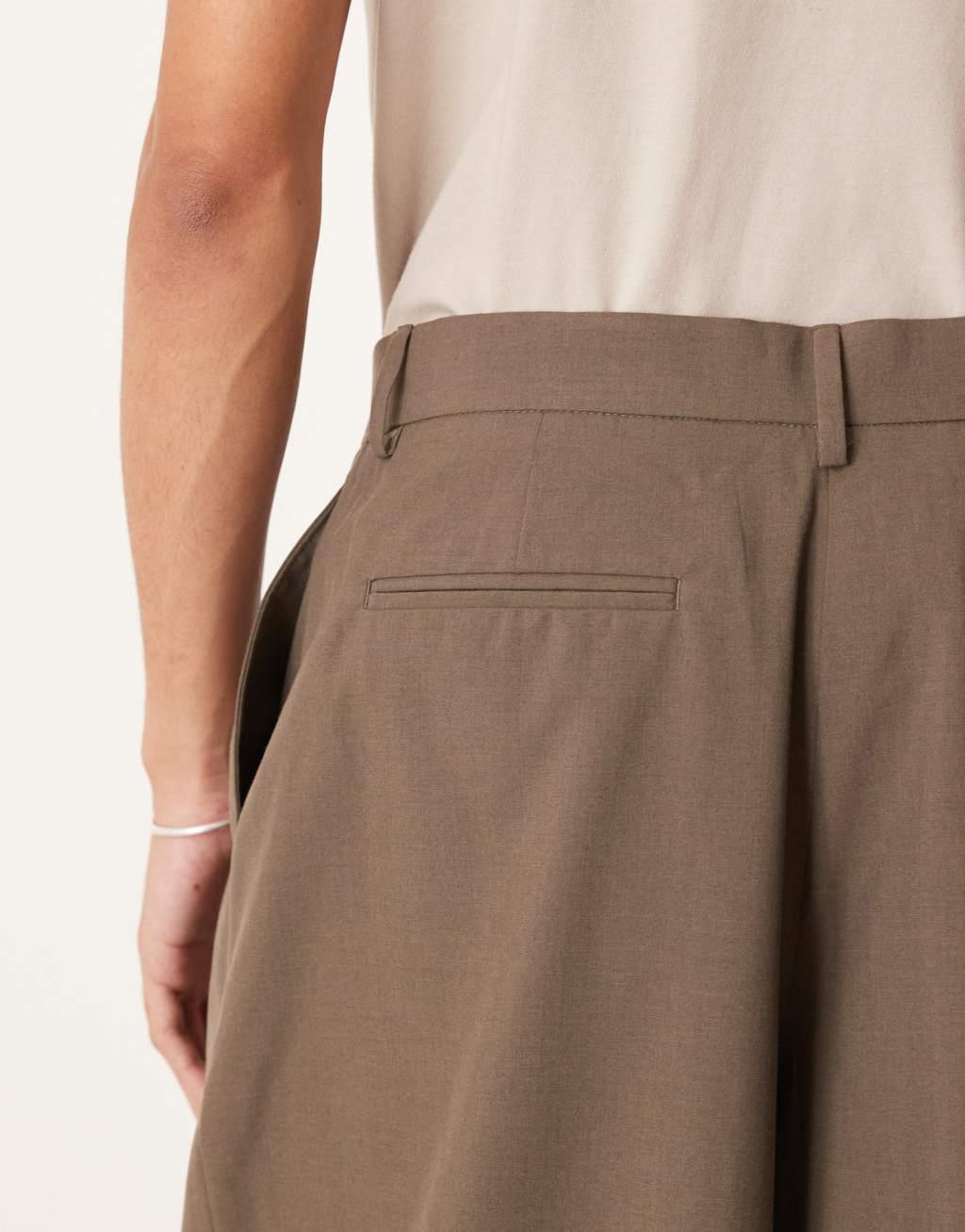 ASOS DESIGN smart extreme wide pants with front pleat in brown  Product Image