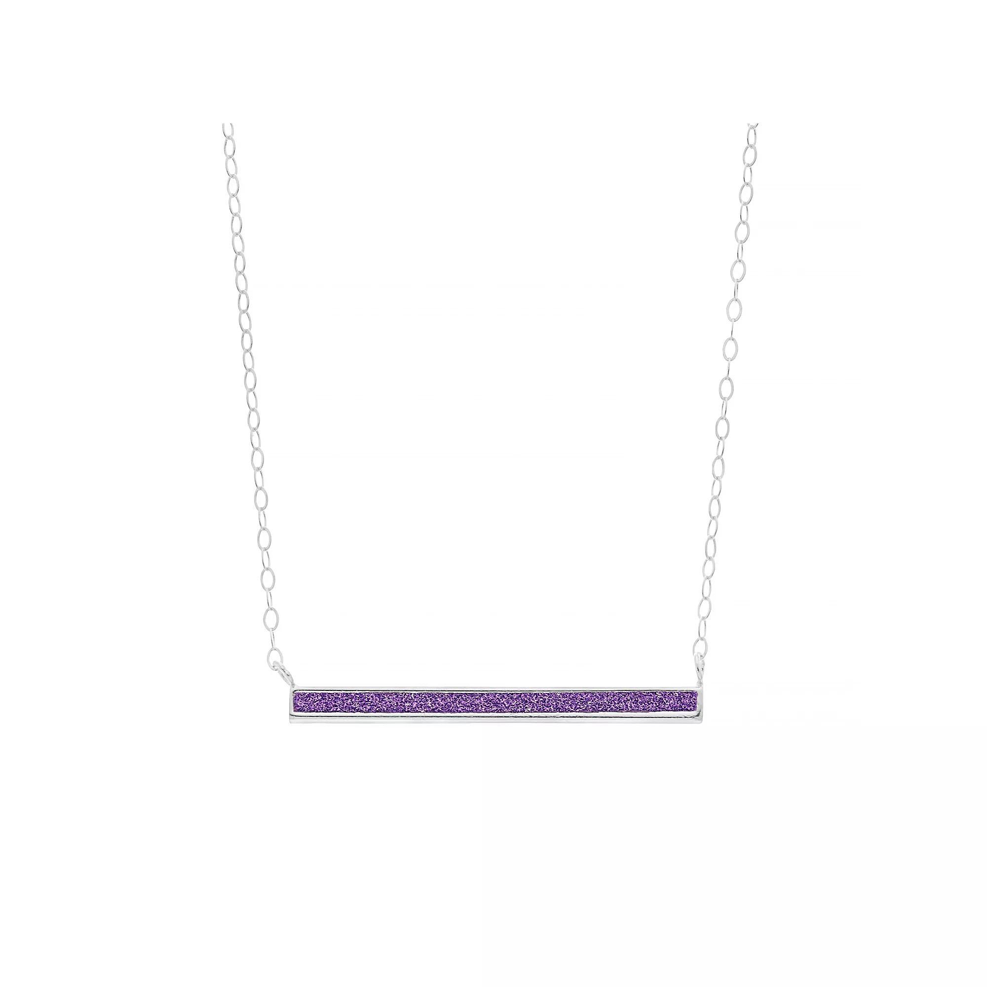 Aleure Precioso Sterling Silver Glitter Bar Necklace, Women's, Size: 18", Sterling Silver Purple Product Image