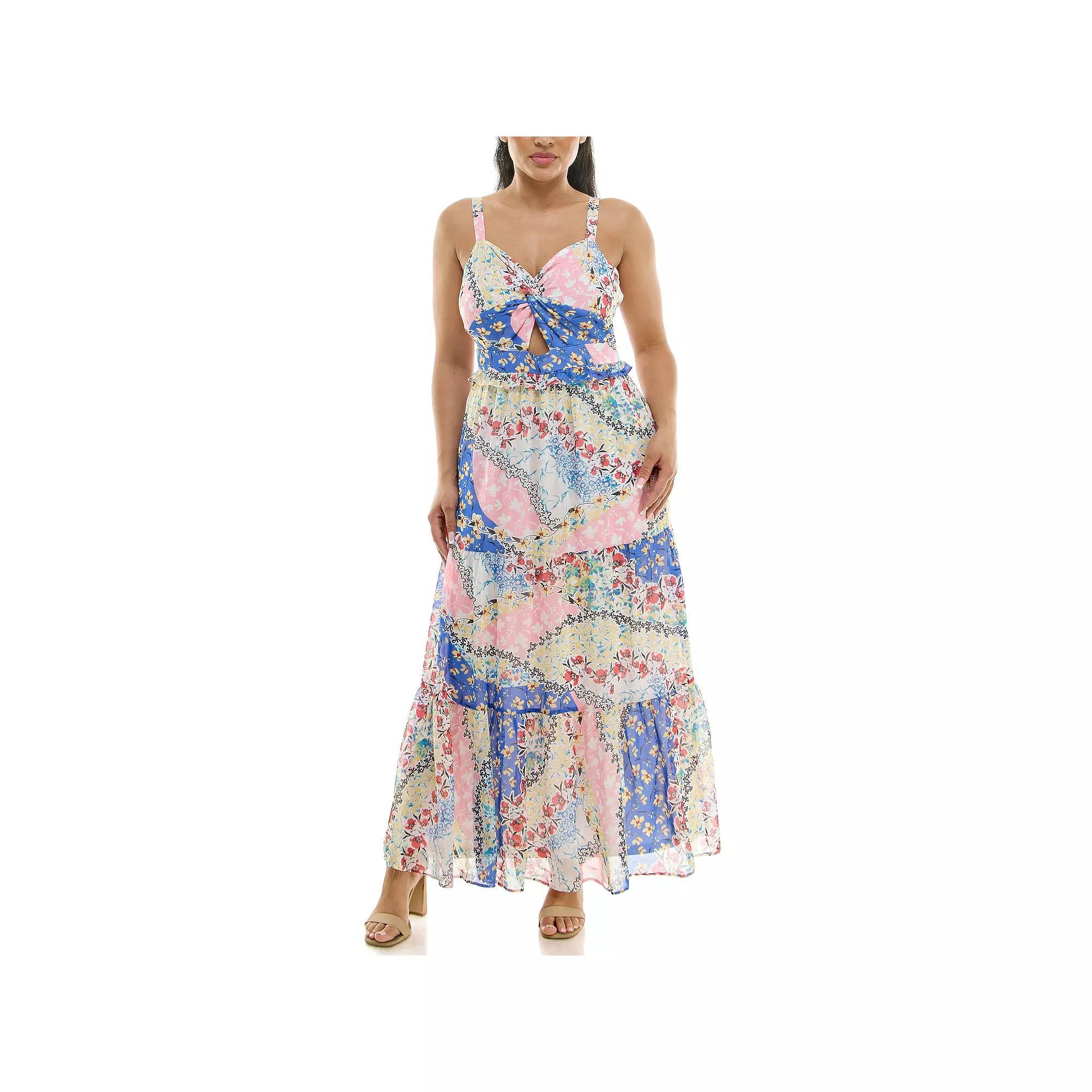 Women's Nina Leonard Tiered Floral Chiffon Dress, Size: Large, White Team Product Image