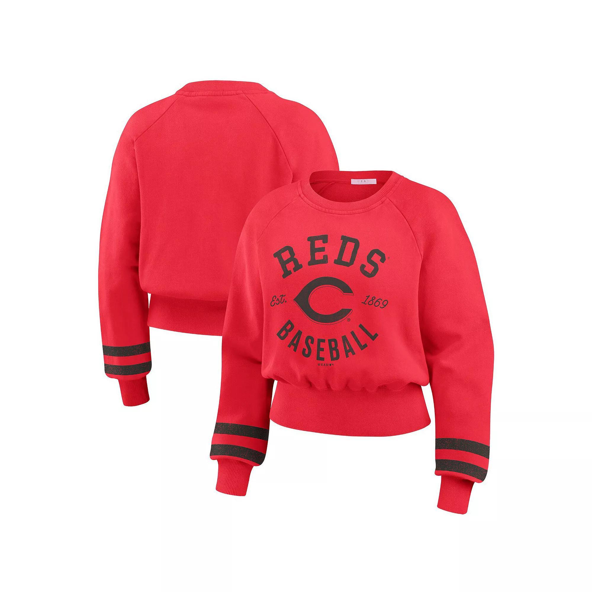 Women's WEAR by Erin Andrews  Red Cincinnati Reds Vintage Washed Cropped Pullover Sweatshirt, Size: 2XL, Red Red Product Image