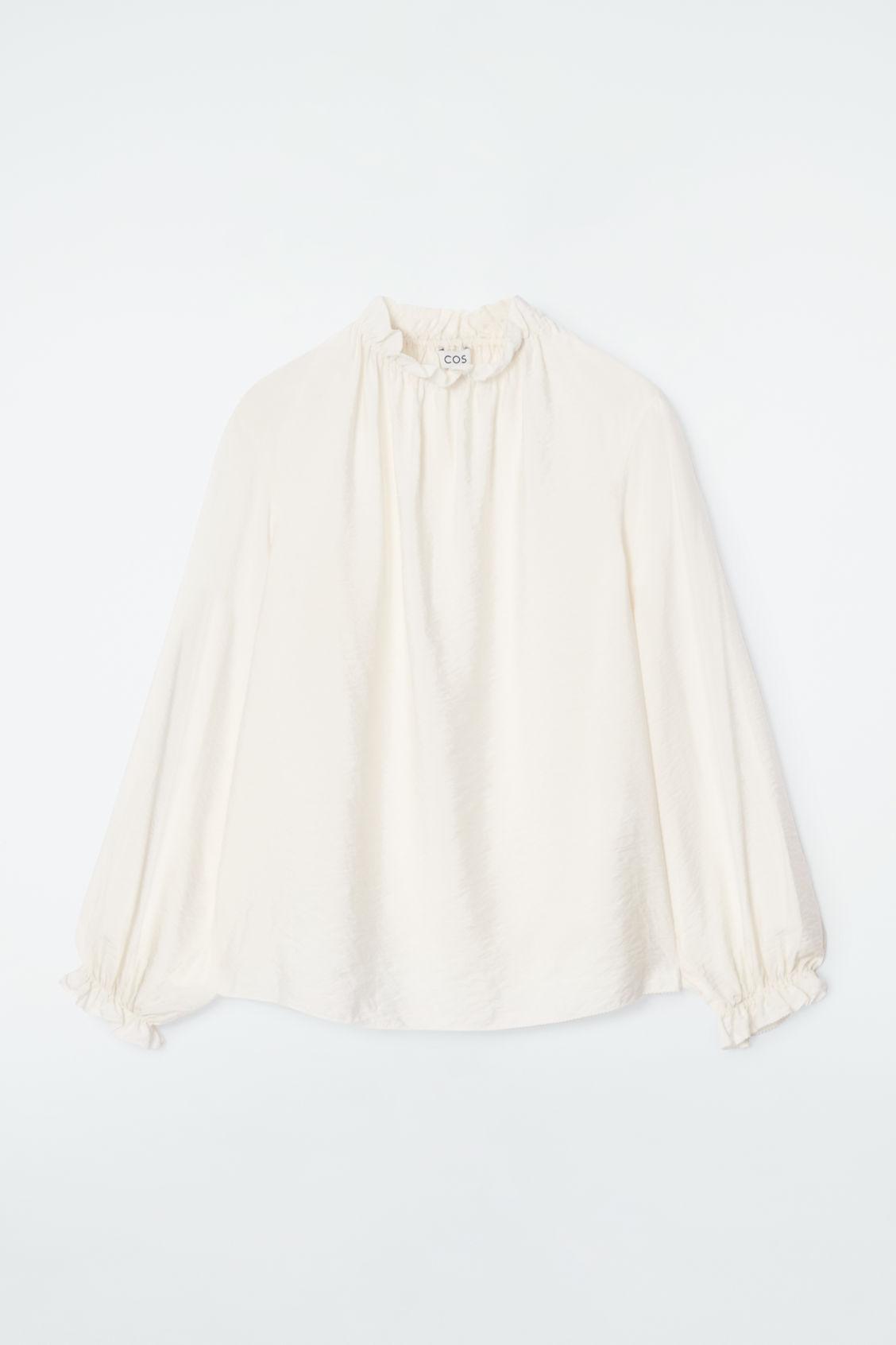RUFFLED HIGH-NECK BLOUSE Product Image