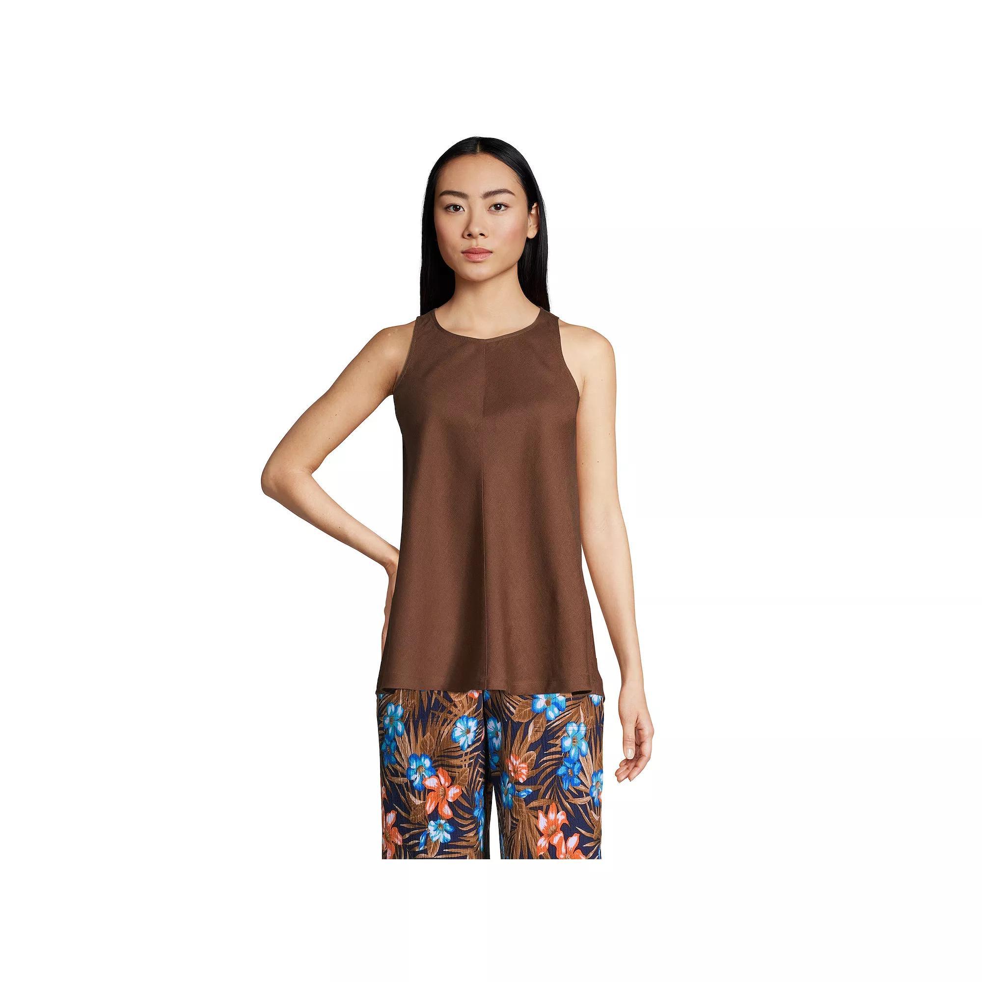 Women's Lands' End Linen Sleeveless Shirt, Size: XS, White Green Scenic Product Image