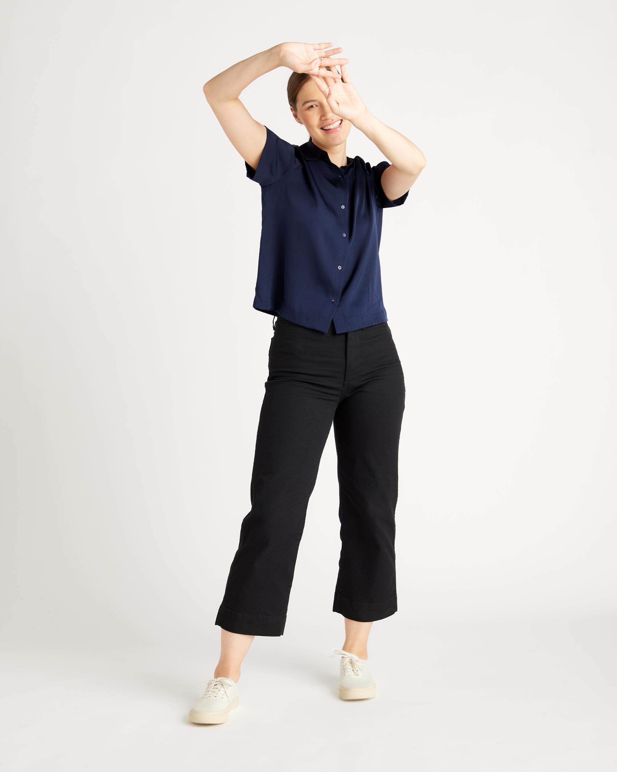 Quince | Women's 100% Washable Silk Stretch Short Sleeve Blouse Size XL Product Image
