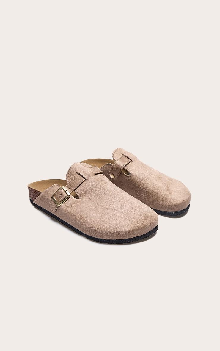 Beige Faux Suede Buckled Mule Cloggs Product Image