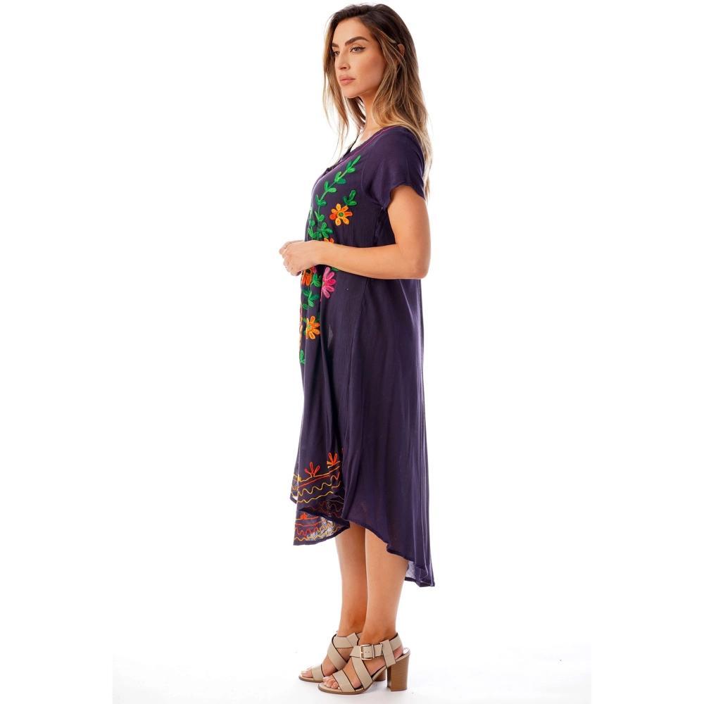 Riviera Sun Womens Embroidered Summer Dress - Short Sleeve Beach Cover Up with Woolen Embroidery- Dresses for Women Product Image