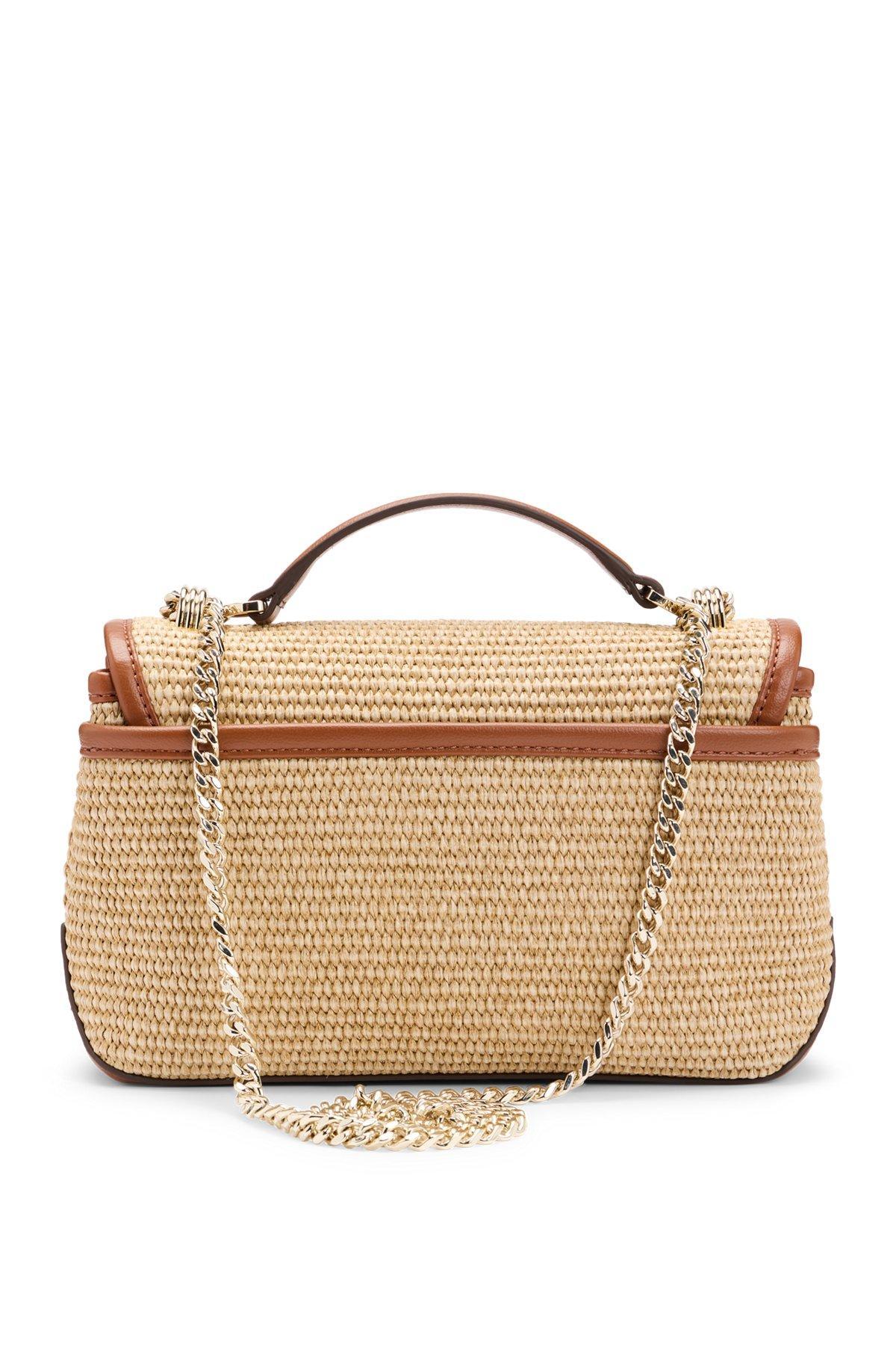 BOSS - Raffia-effect shoulder bag with Double B monogram - White Product Image