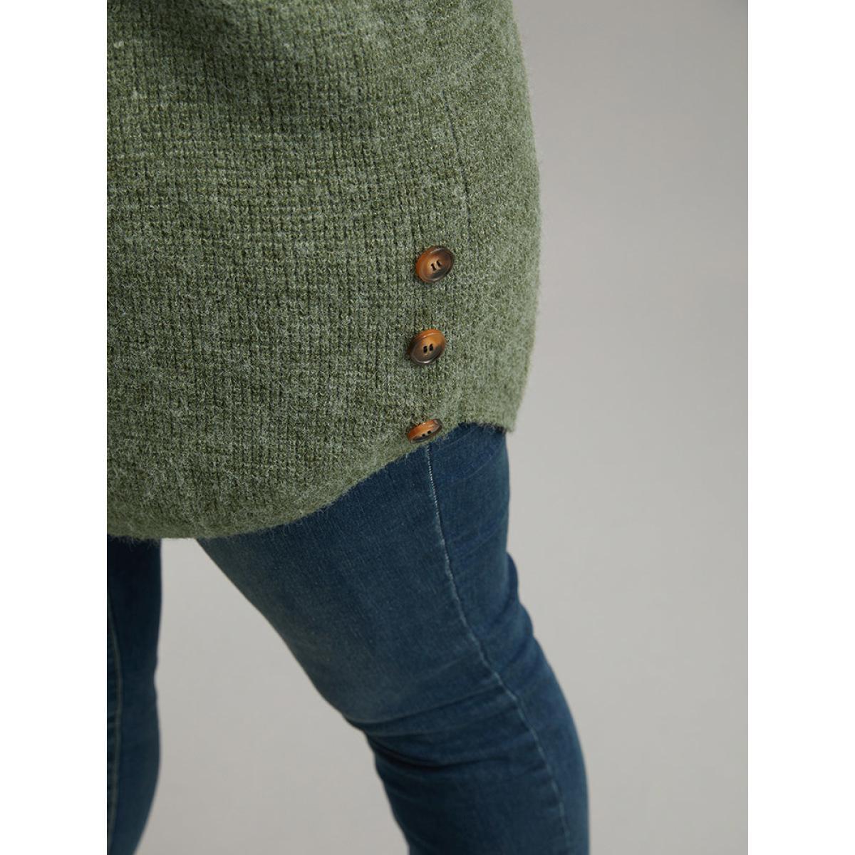 Plus Size Anti-Pilling Lapel Collar Adjustable Button Pullover Moss Women Casual Loose Long Sleeve Lapel Collar Dailywear Pullovers BloomChic 28/5X Product Image