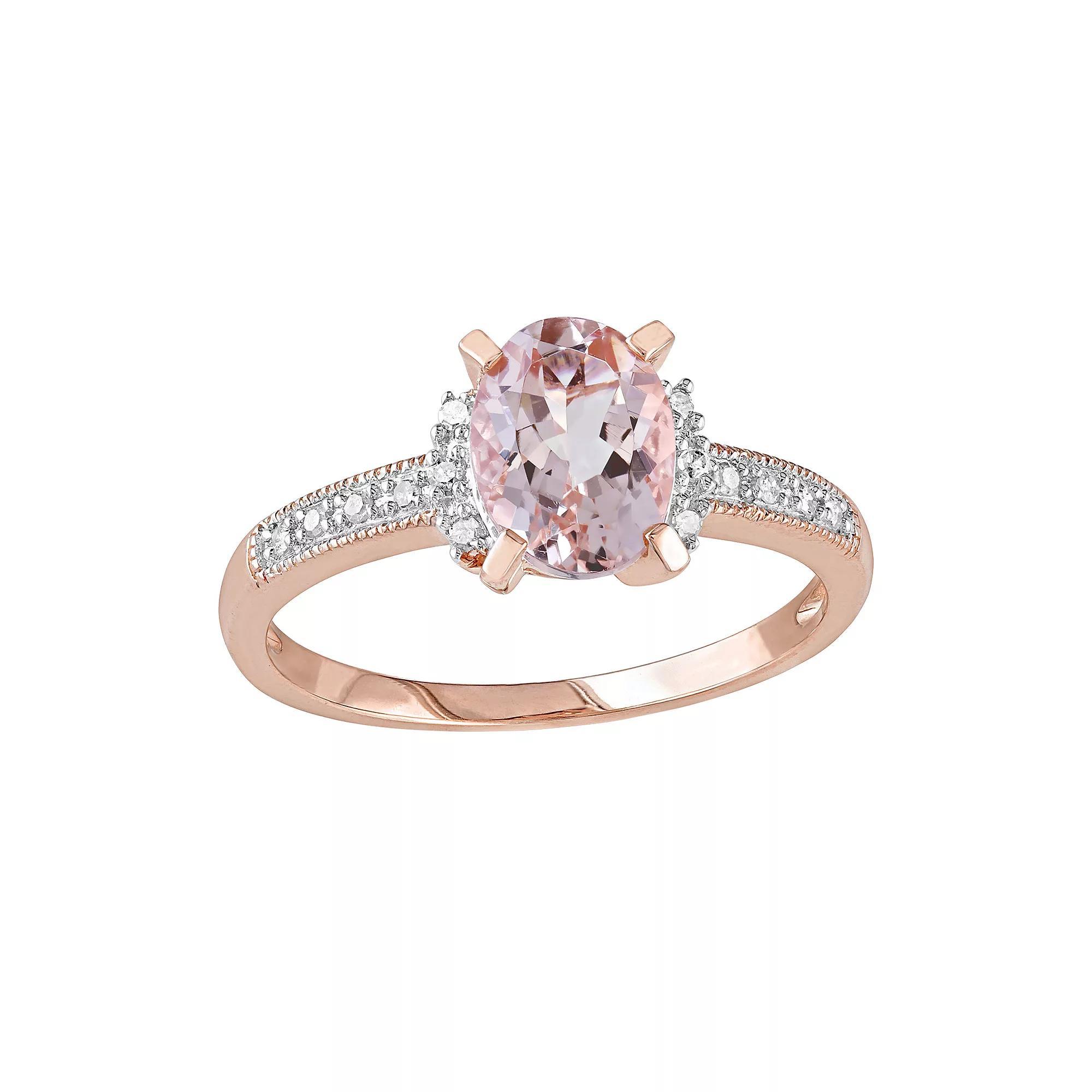14k Rose Gold Over Sterling Silver 1/7-ct. T.W. Diamond & Morganite Ring, Womens Pink Product Image