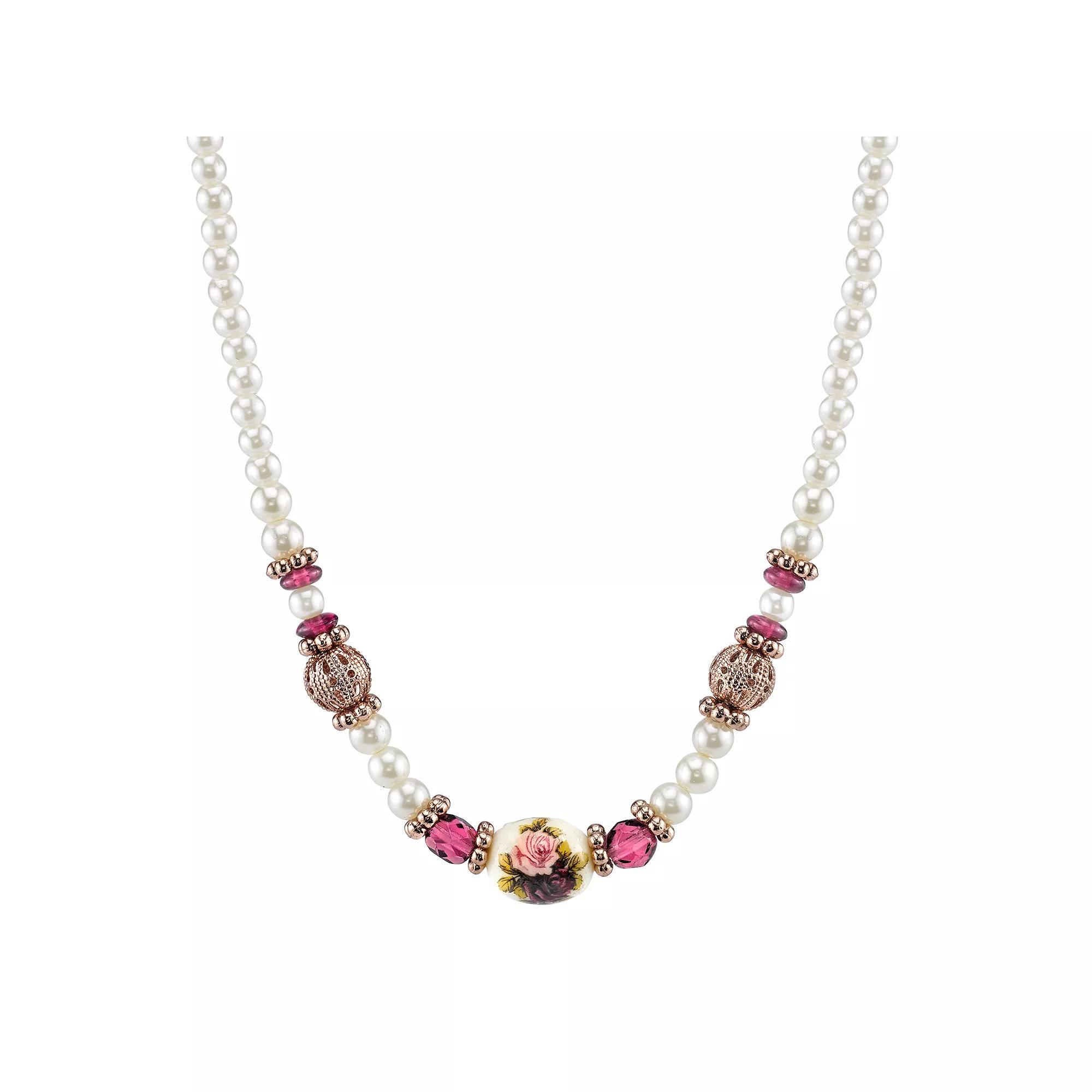 1928 Bead & Flower Necklace, Womens Multicolor Product Image