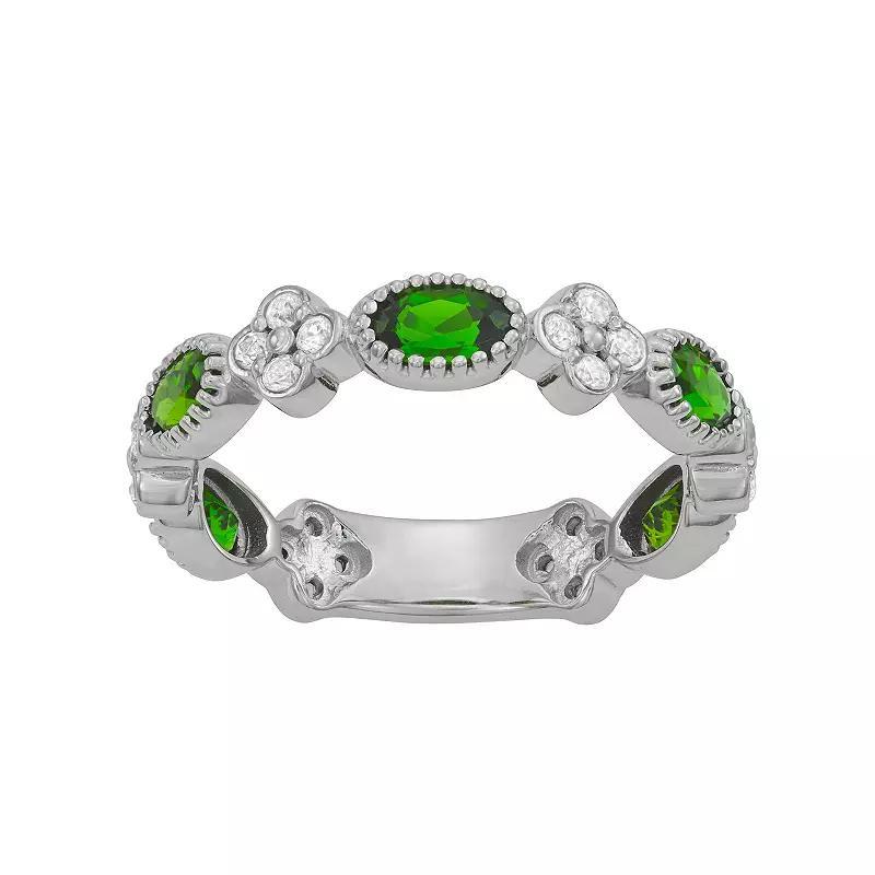 Jewelexcess Sterling Silver Genuine Chrome Diopside & White Zircon Ring, Women's, Size: 8, Grey White Zircon Product Image