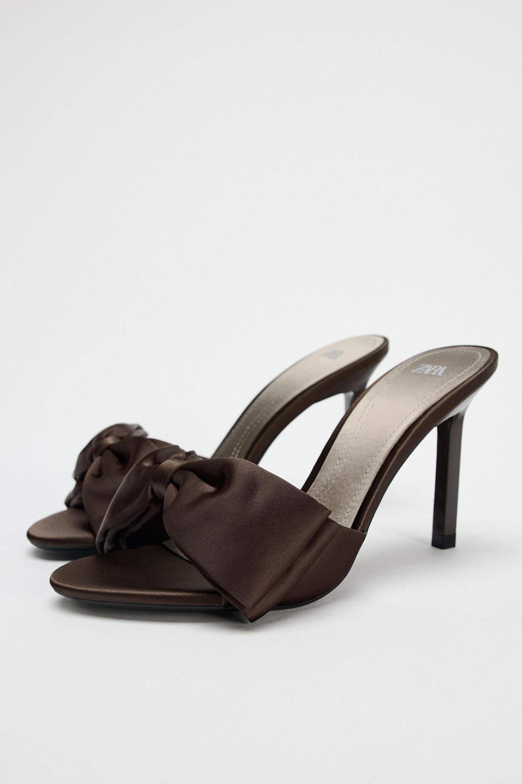 SATIN FINISH MAXI BOW HEELED SANDALS Product Image
