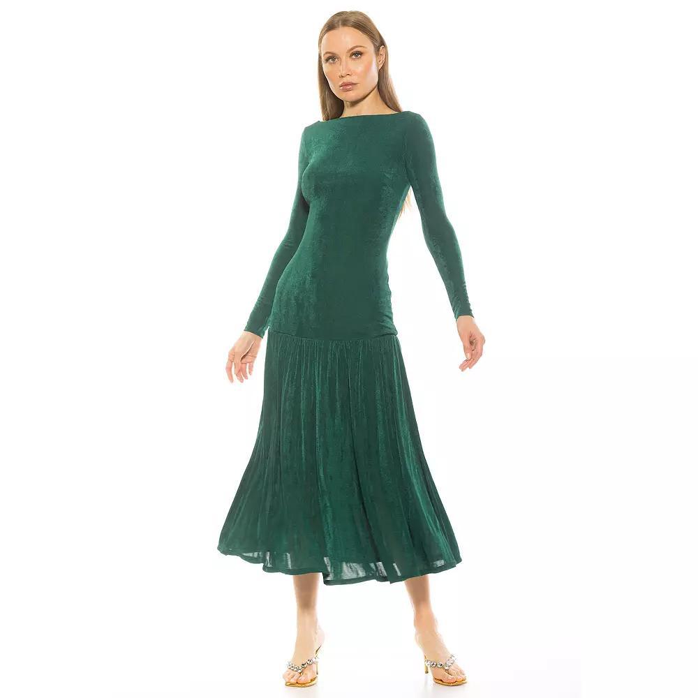 Women's ALEXIA ADMOR Khaite Long Sleeve Drop Waist Shirred Maxi Dress, Size: Large, Black Product Image