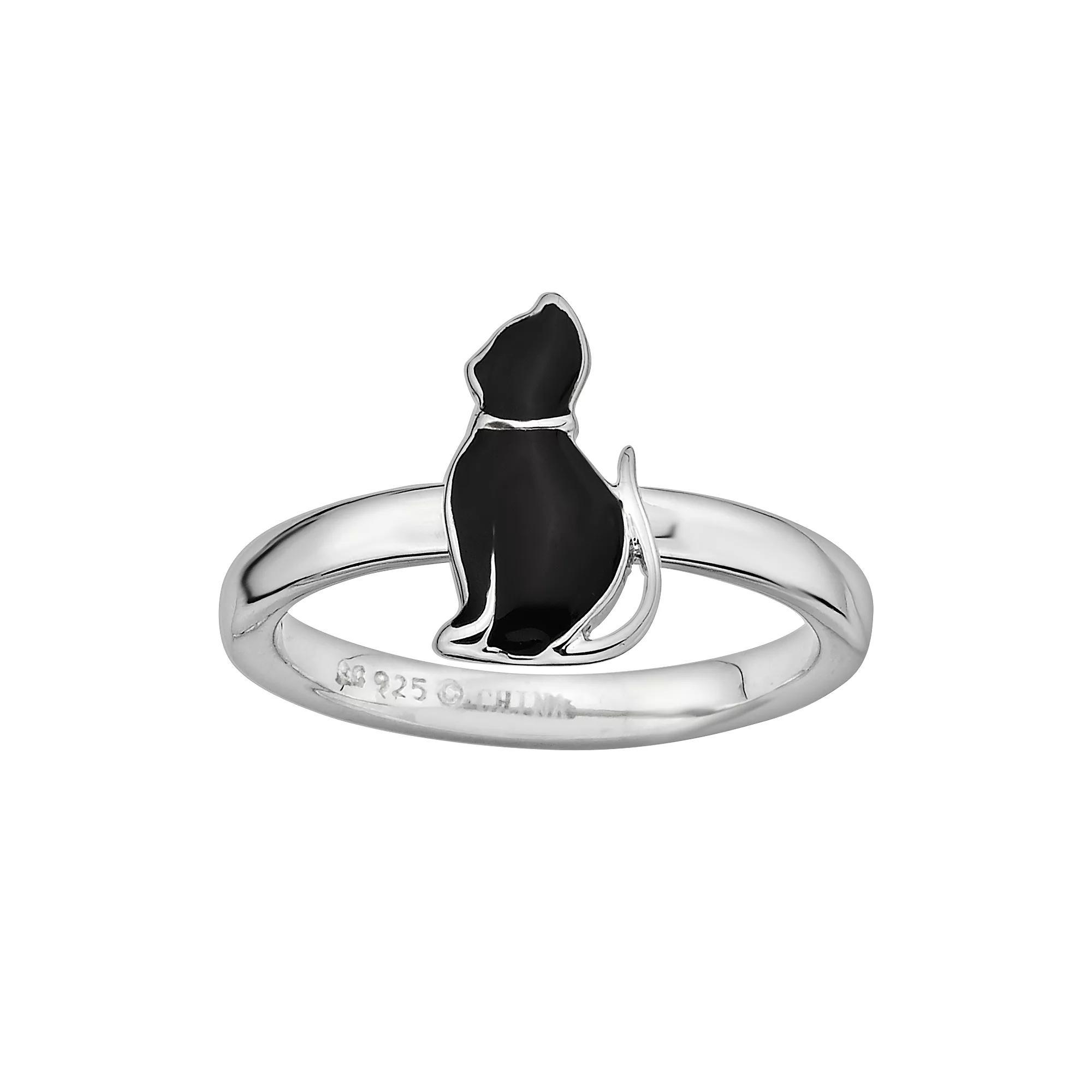 Stacks & Stones Sterling Silver Black Enamel Cat Stack Ring, Women's, Size: 10 Product Image