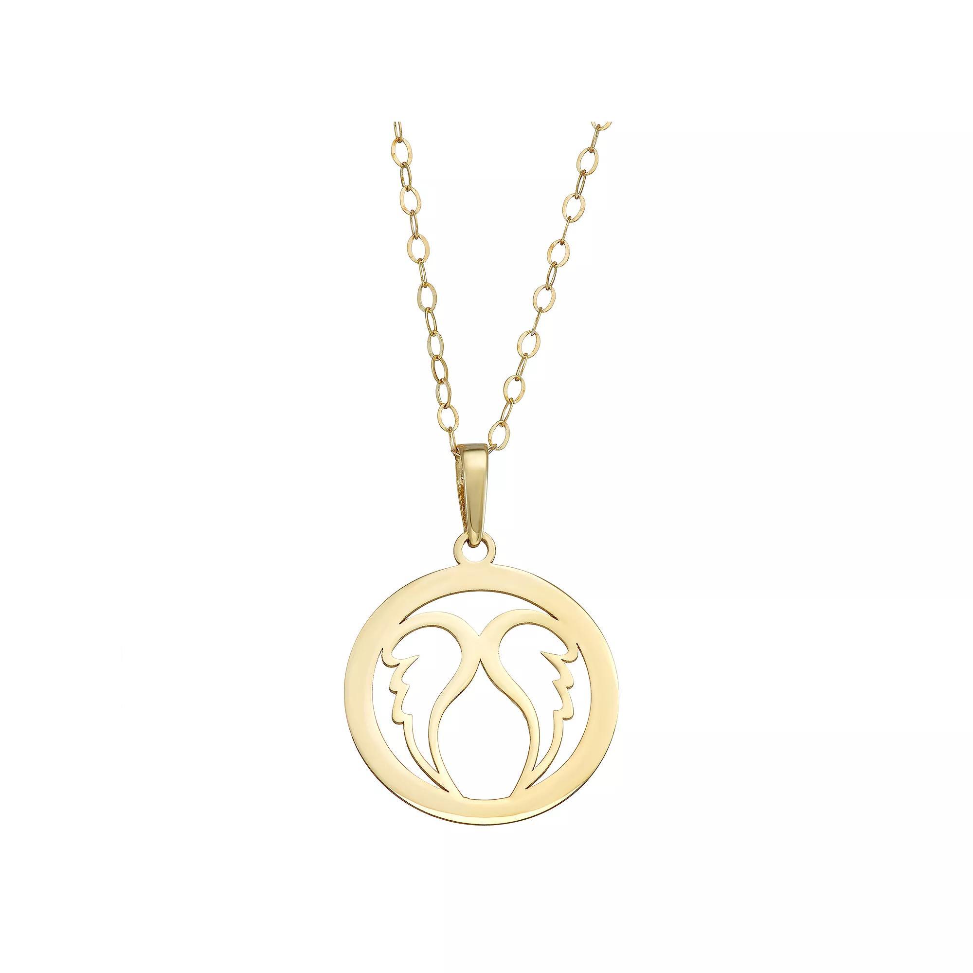 10k Gold Angel Wings Disc Pendant Necklace, Women's, Size: 18" Product Image