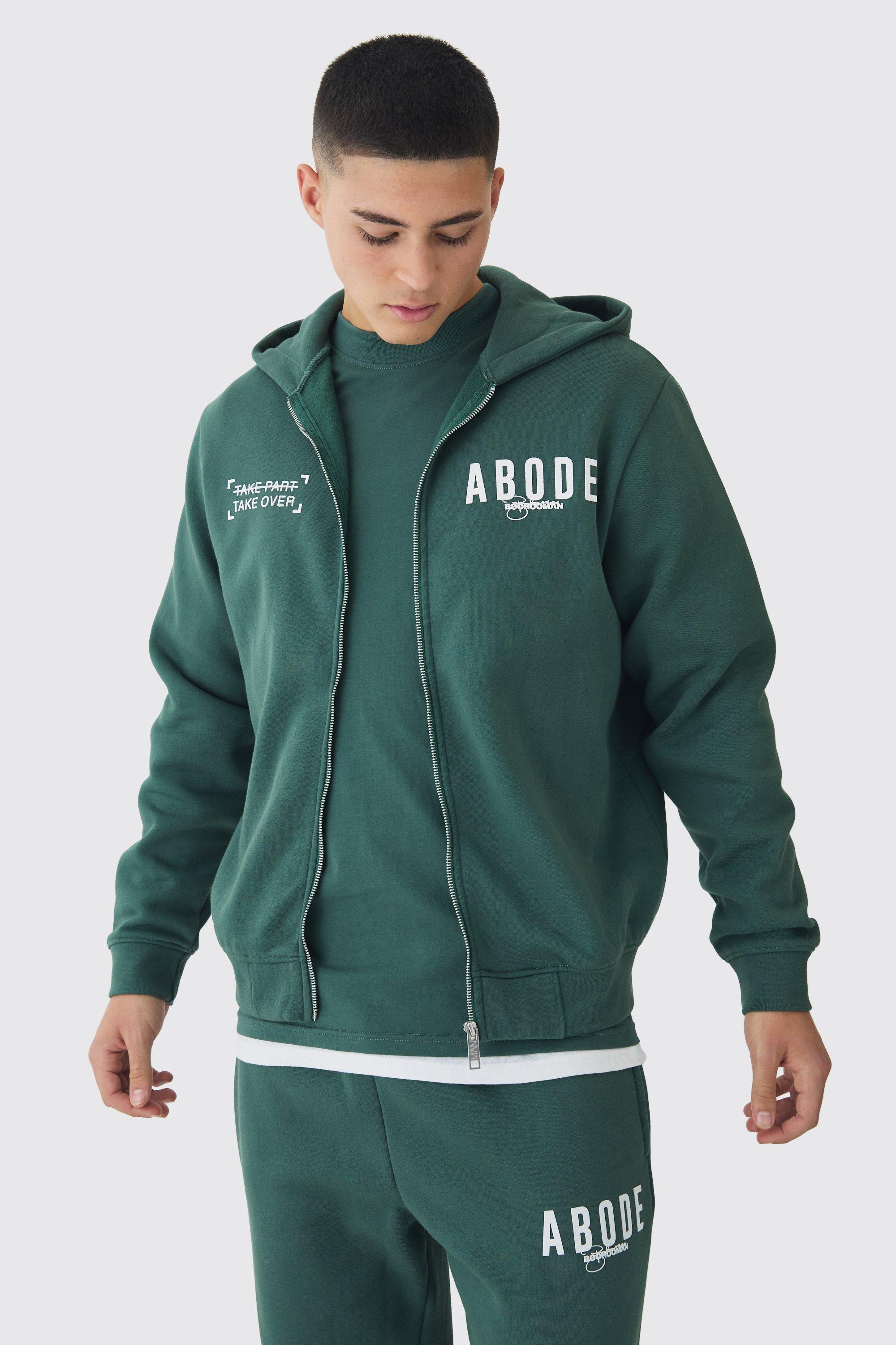 Mens Regular Fit Zip Through Abode Hoodie - Red Product Image
