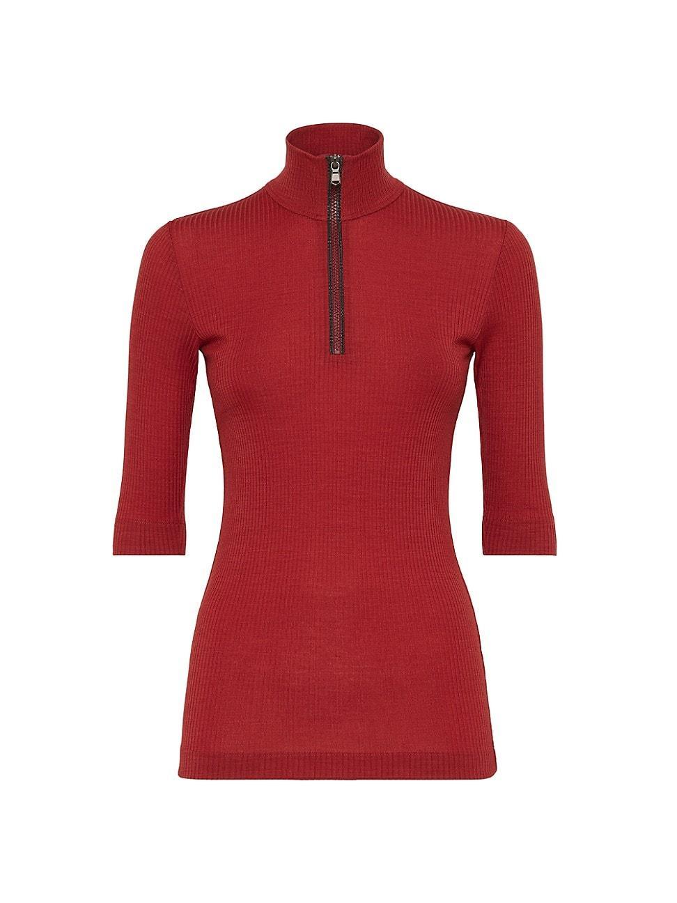 Womens Ribbed Wool Jersey Turtleneck T-Shirt Product Image