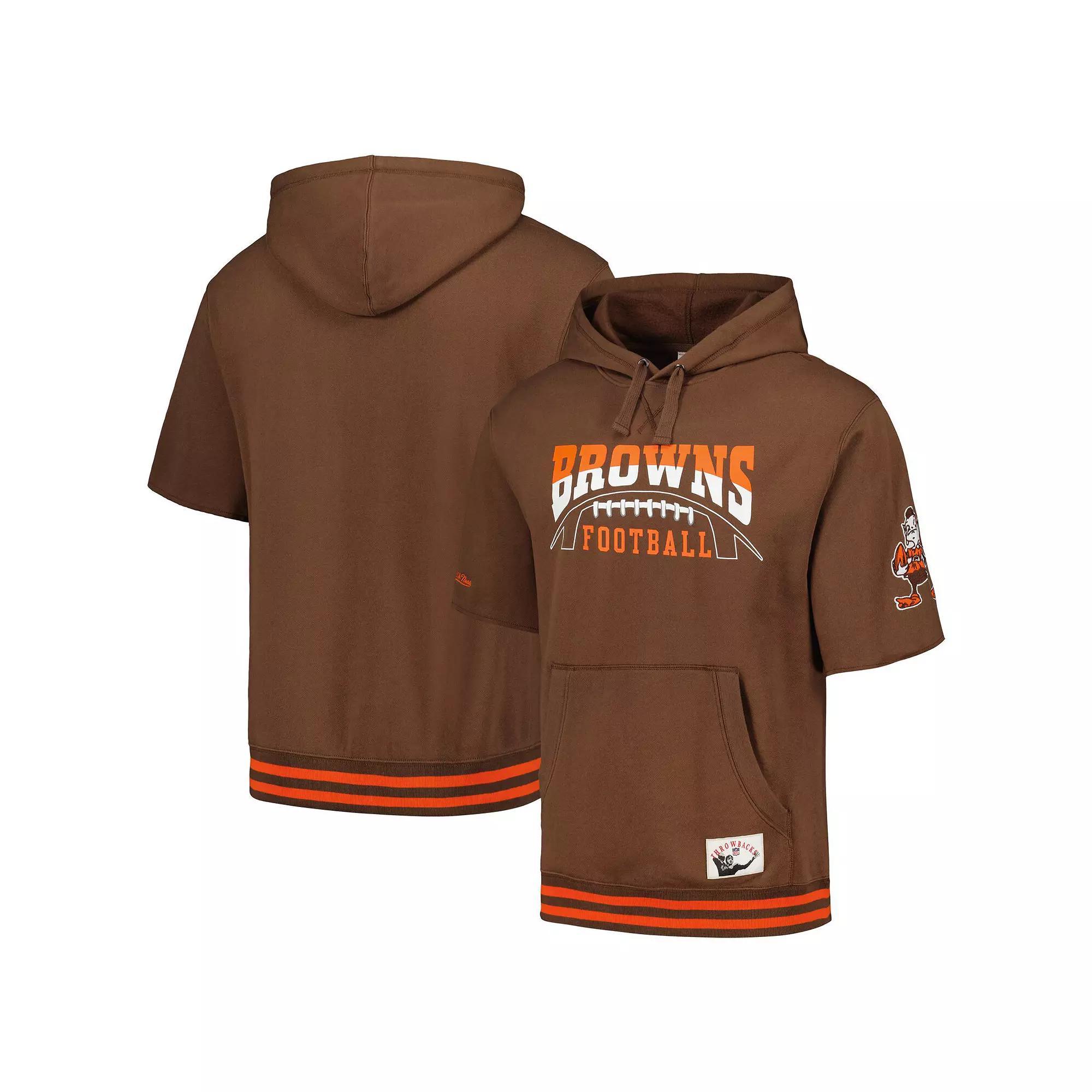 Men's Mitchell & Ness  Brown Cleveland Browns Pre-Game Short Sleeve Pullover Hoodie, Size: Large Product Image