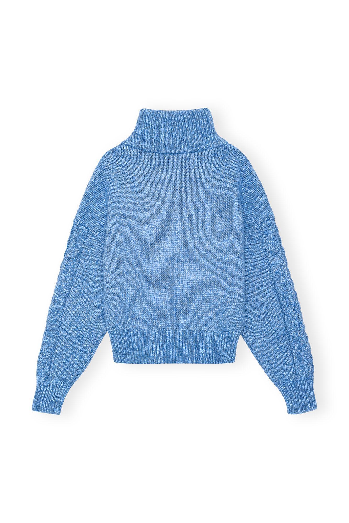 Blue Chunky Cable Zipper Blouse Product Image
