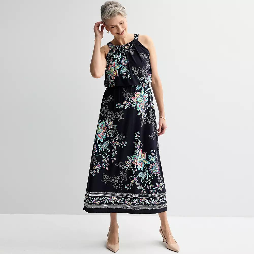 Petite Robbie Bee Sleeveless Maxi Dress With Border Detail, Women's, Size: Medium Petite, Blue Product Image