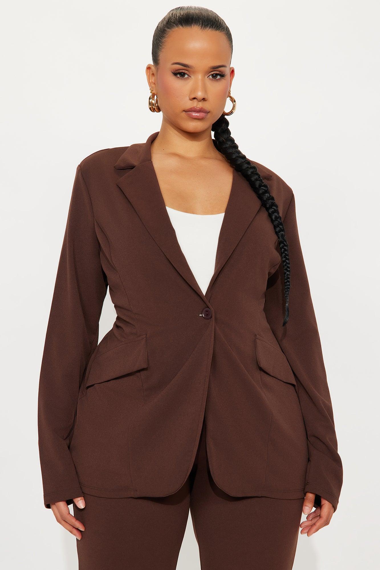 Working It Out Blazer Capri Pant Set - Chocolate Product Image