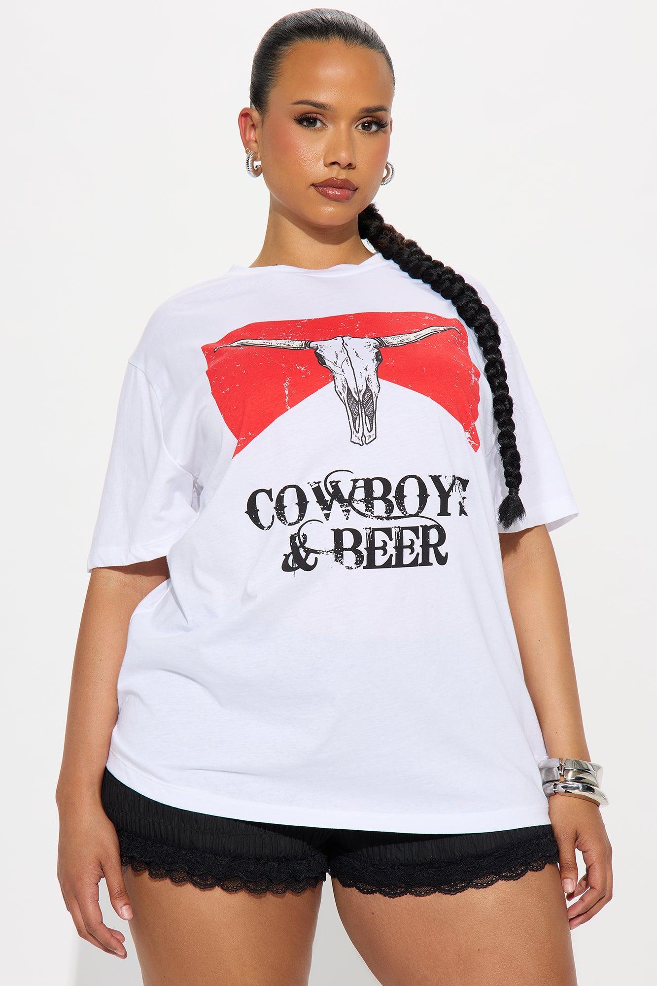 Vintage Cowboys & Beers Washed Tee - White Product Image
