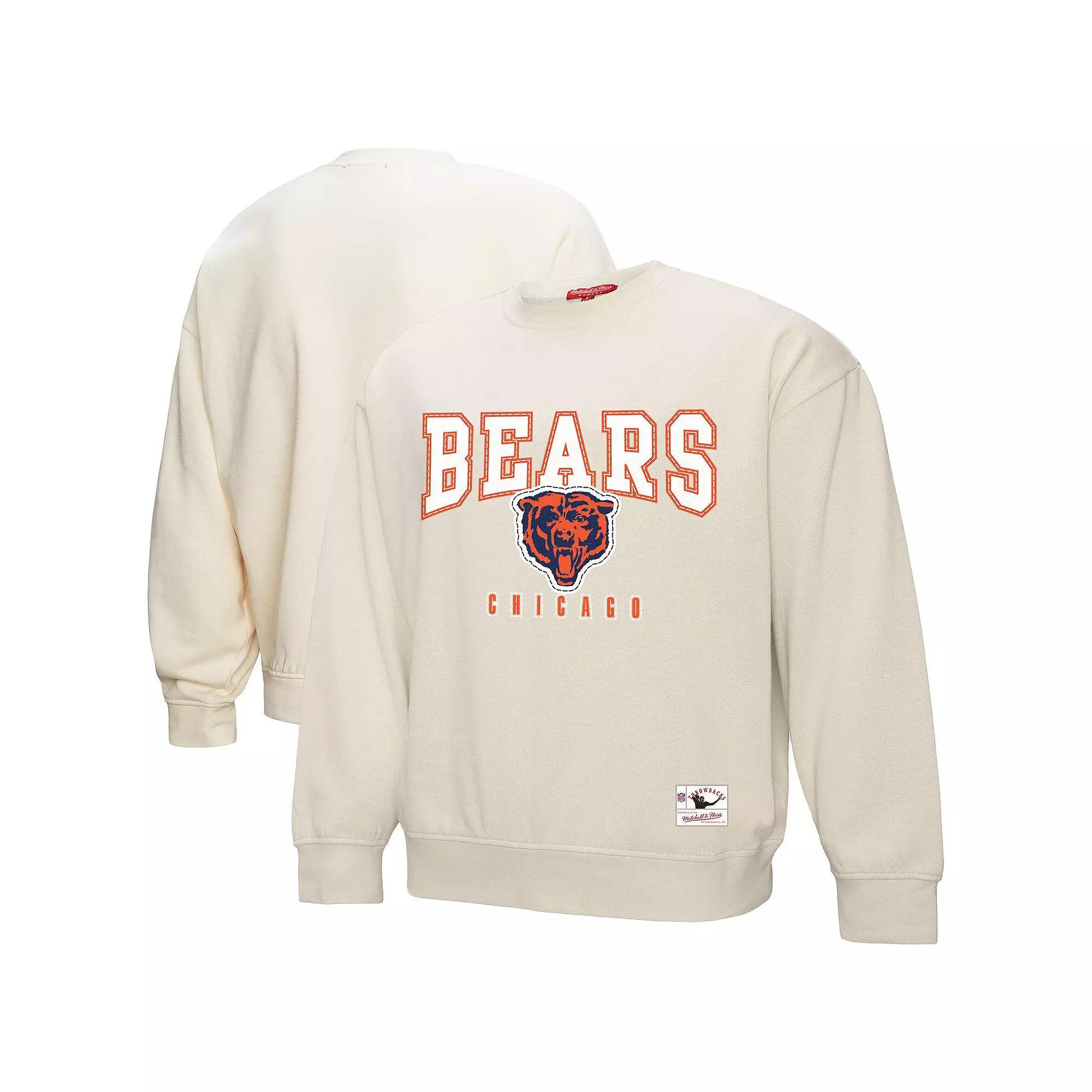 Women's Mitchell & Ness Cream Chicago Bears Fandom Fleece Pullover Sweatshirt, Size: 2XL, Beige Product Image