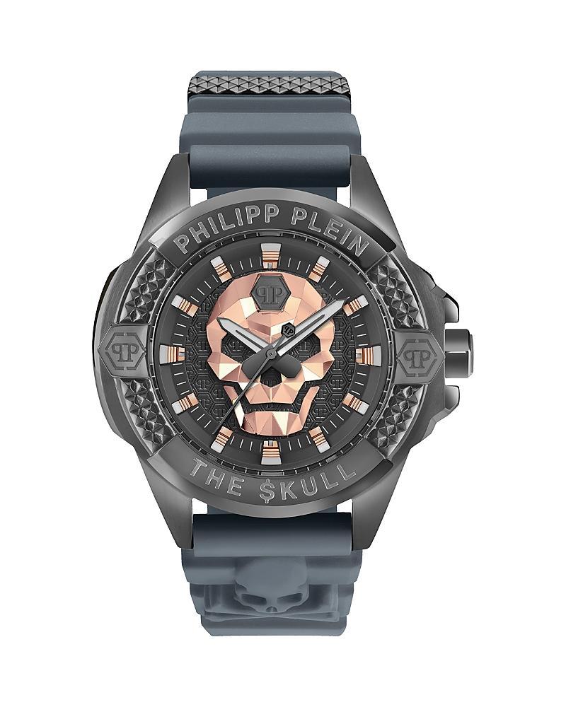Philipp Plein Mens The Skull Analog Gunmetal Tone Silicone Strap Watch Product Image