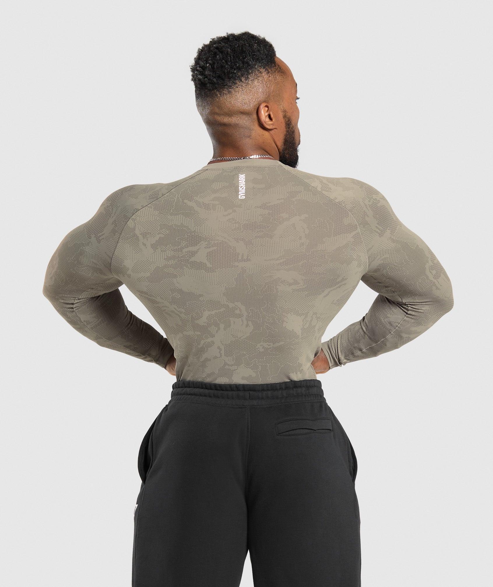 Gymshark Geo Seamless Long Sleeve T-Shirt - Linen Brown/Camo Brown Male Product Image
