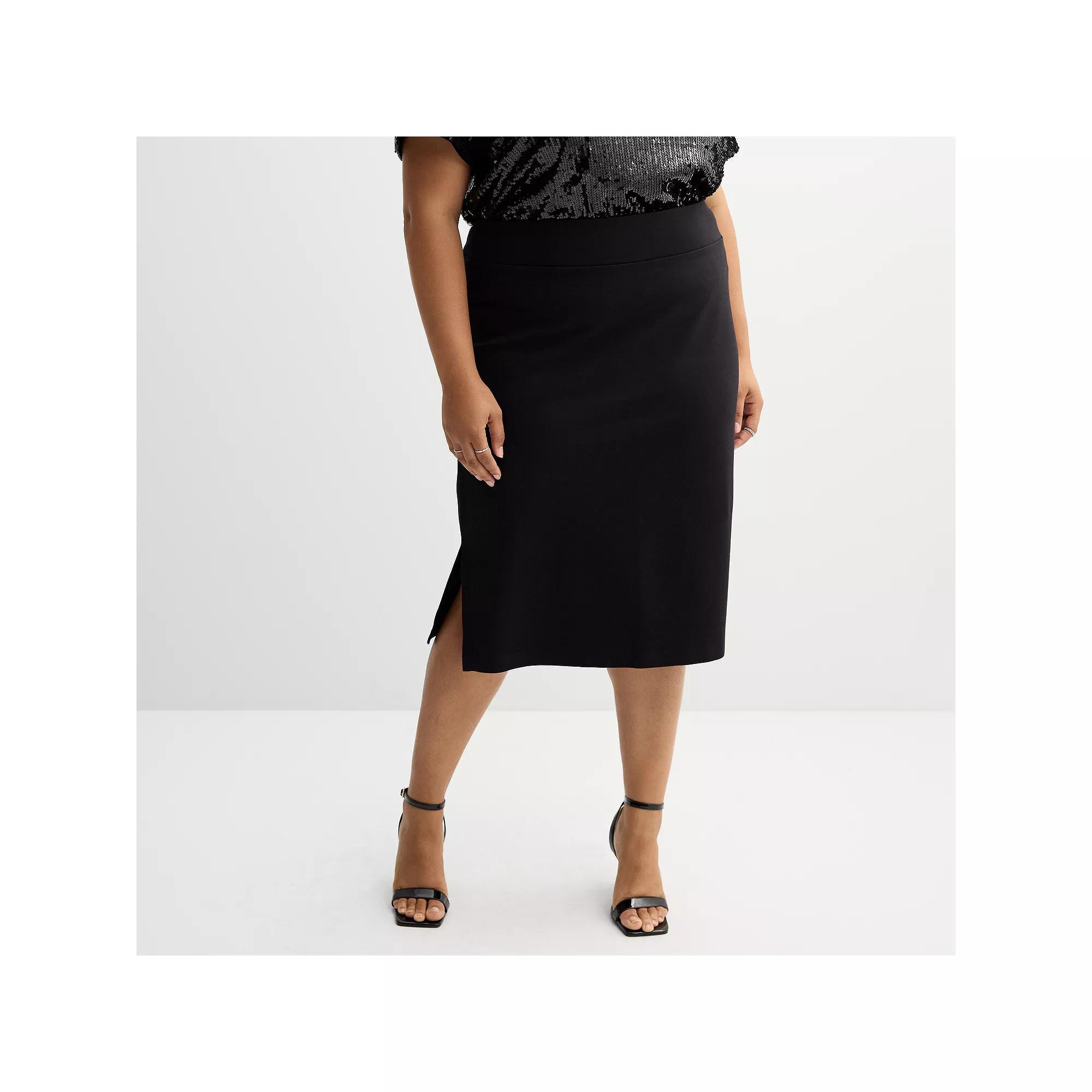 Plus Size Nine West Ponte Pencil Skirt, Women's, Size: 3XL, Mineral Black Product Image