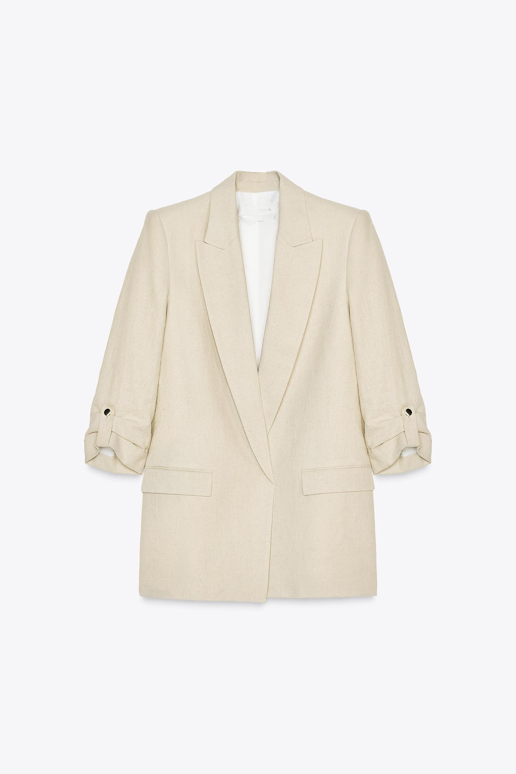 LINEN BLEND BLAZER WITH ROLLED-UP SLEEVES Product Image