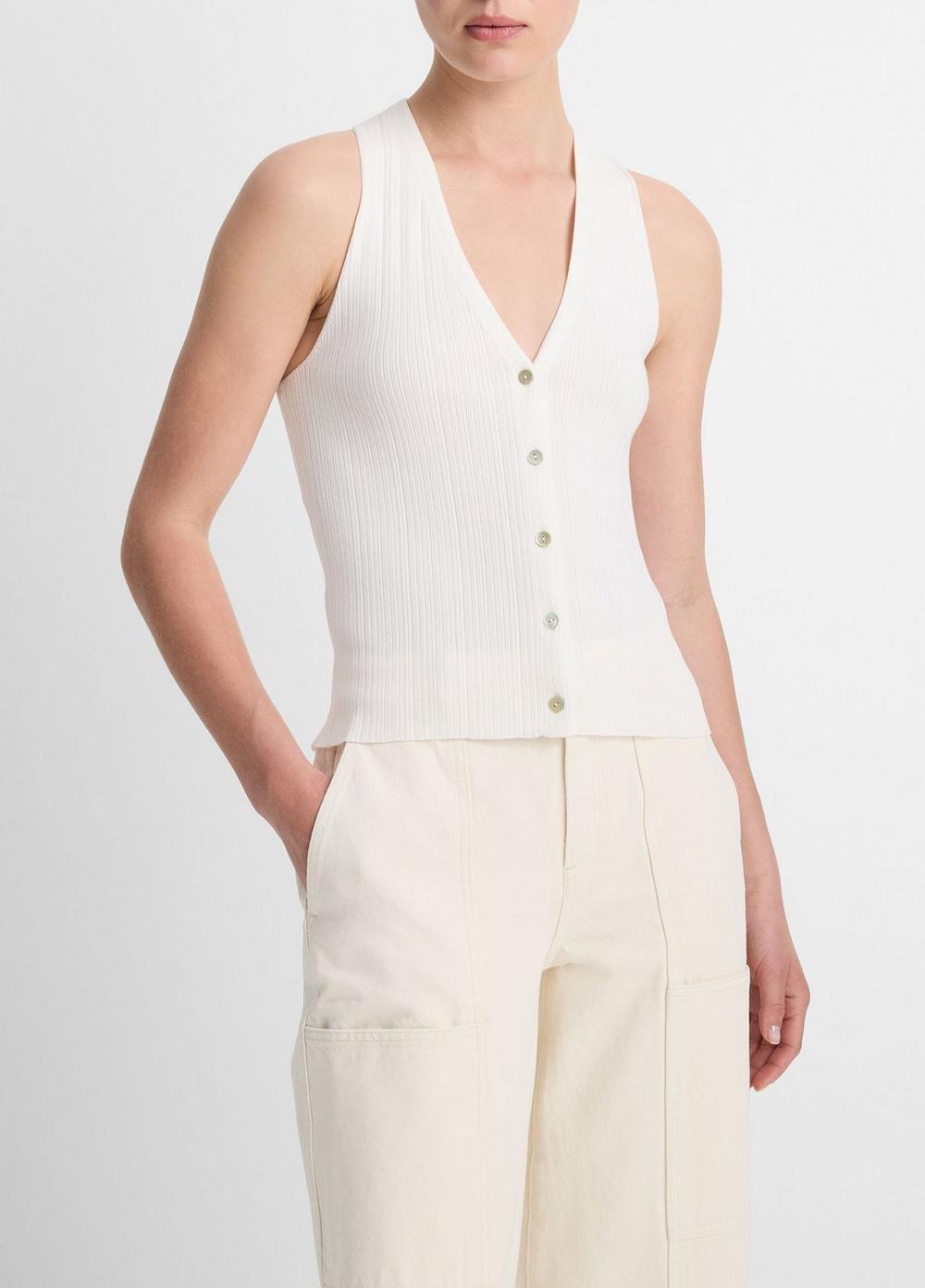 Womens Italian Cotton-Blend Button V-Neck Tank Top, Off White, Size L Vince Product Image