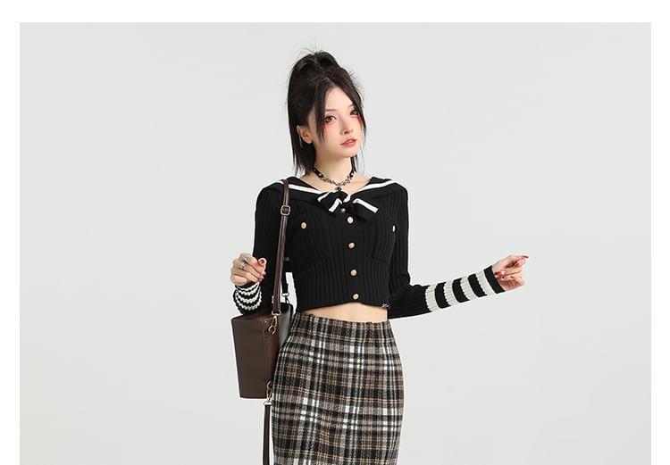 High Rise Plaid Midi Pencil Skirt Product Image