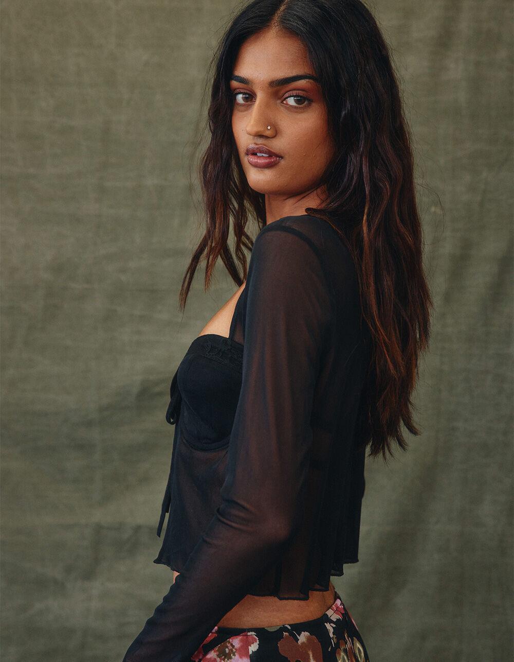 WEST OF MELROSE Mesh Flyaway Womens Top - BLACK Product Image