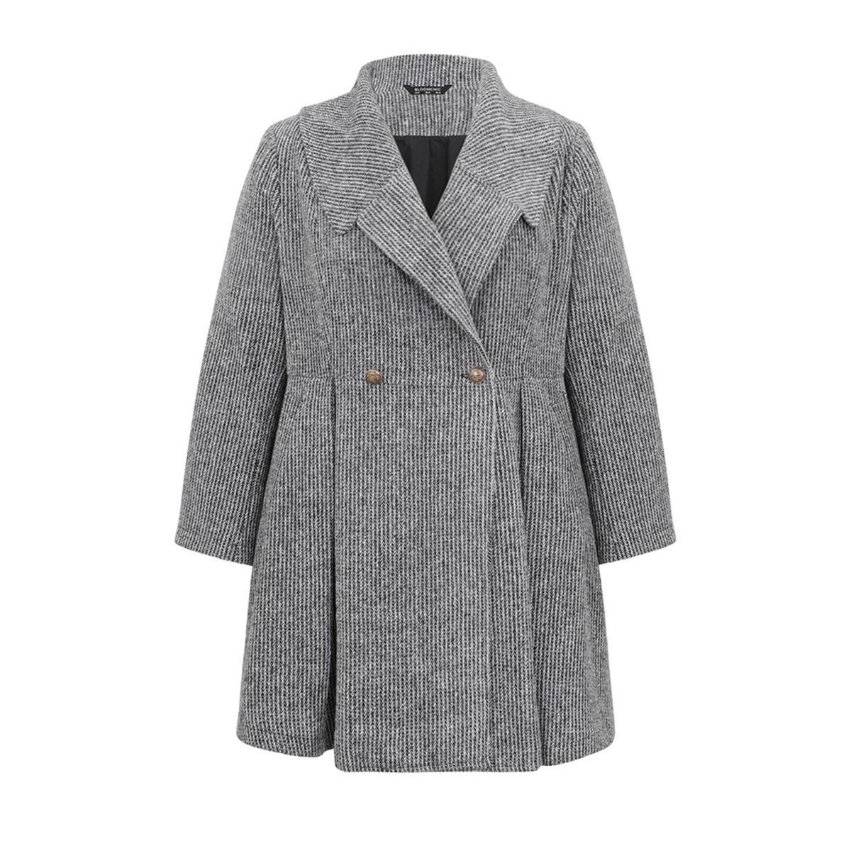 Plus Size Tweed Lapel Collar Double Breasted Plicated Detail Coat Women DimGray Casual Texture Ladies Dailywear Winter Coats BloomChic 26/4X Product Image