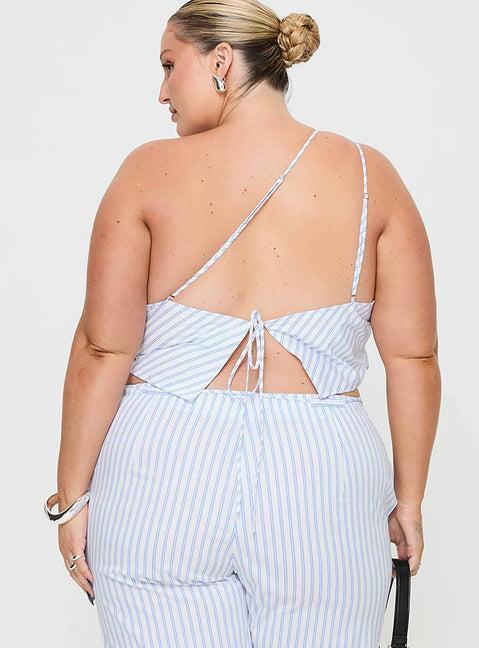 Collied Asymmetric Top Blue / White Stripe Curve Product Image