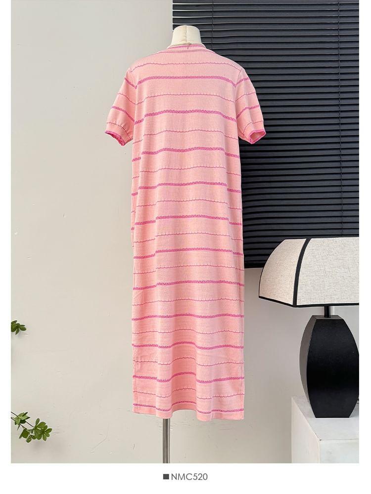 Inset-Shawl Striped Midi T-Shirt Dress Product Image
