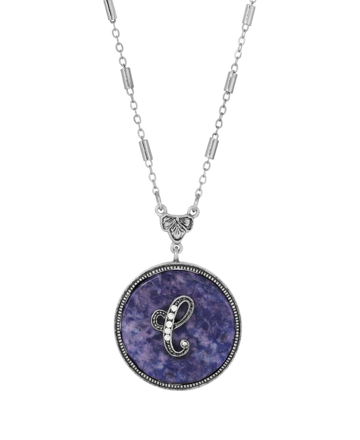 1928 Silver Tone Round Initial Pendant Necklace, Women's, G Product Image