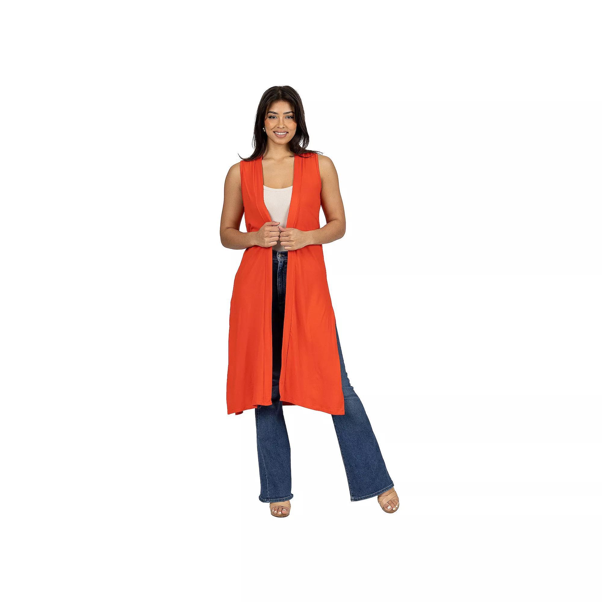 Womens 24Seven Comfort Apparel Sleeveless Long Cardigan Vest with Side Slit Product Image