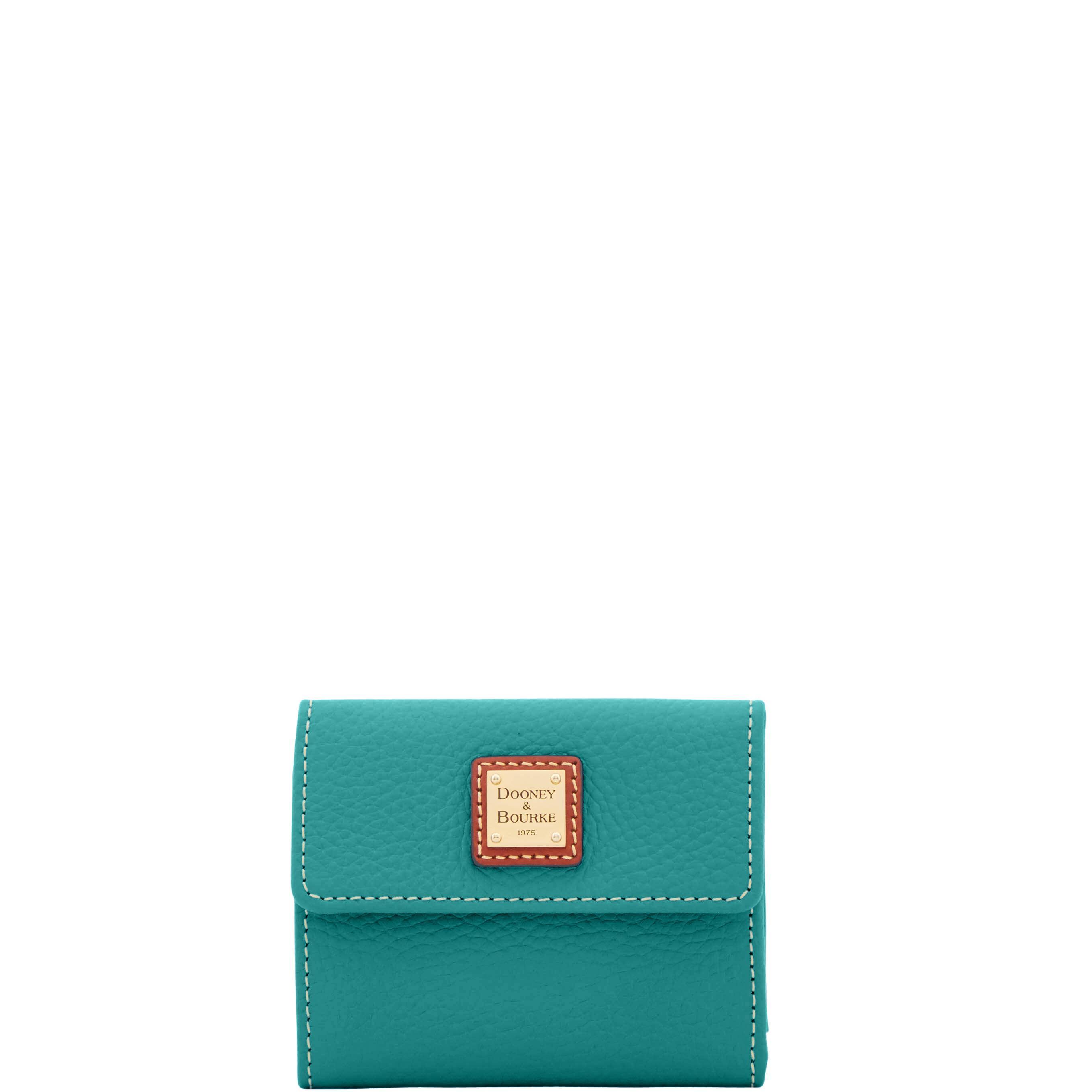 Dooney & Bourke Womens Pebble Grain Small Flap Credit Card Leather Wallet in Bark Product Image
