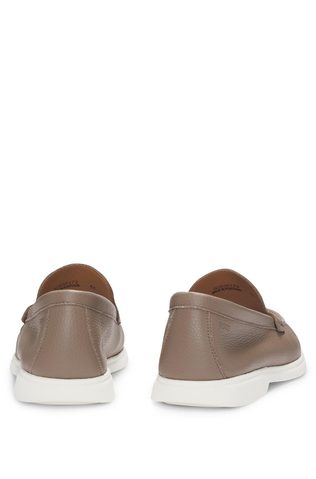 BOSS - Tumbled-leather moccasins with logo detail - Beige Product Image